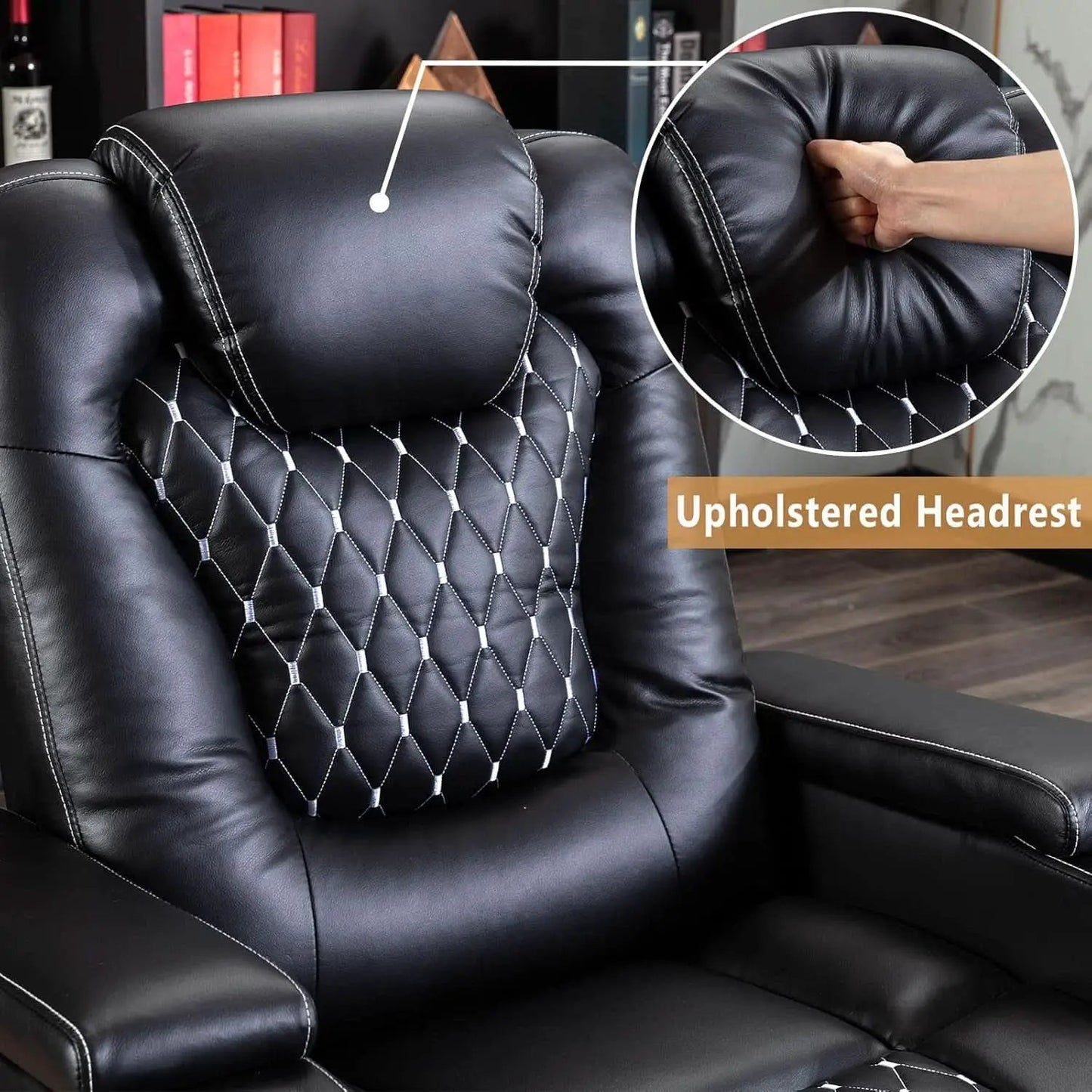 Power Recliner Chair Set Of 3 Black Leather With USB Ports from PriceLows™