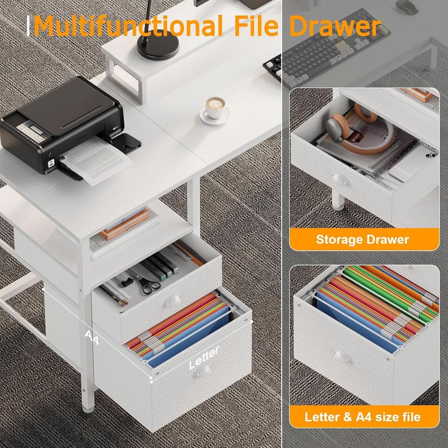White Fifty Nine Inch L Shaped Desk With Power Outlets from PriceLows™