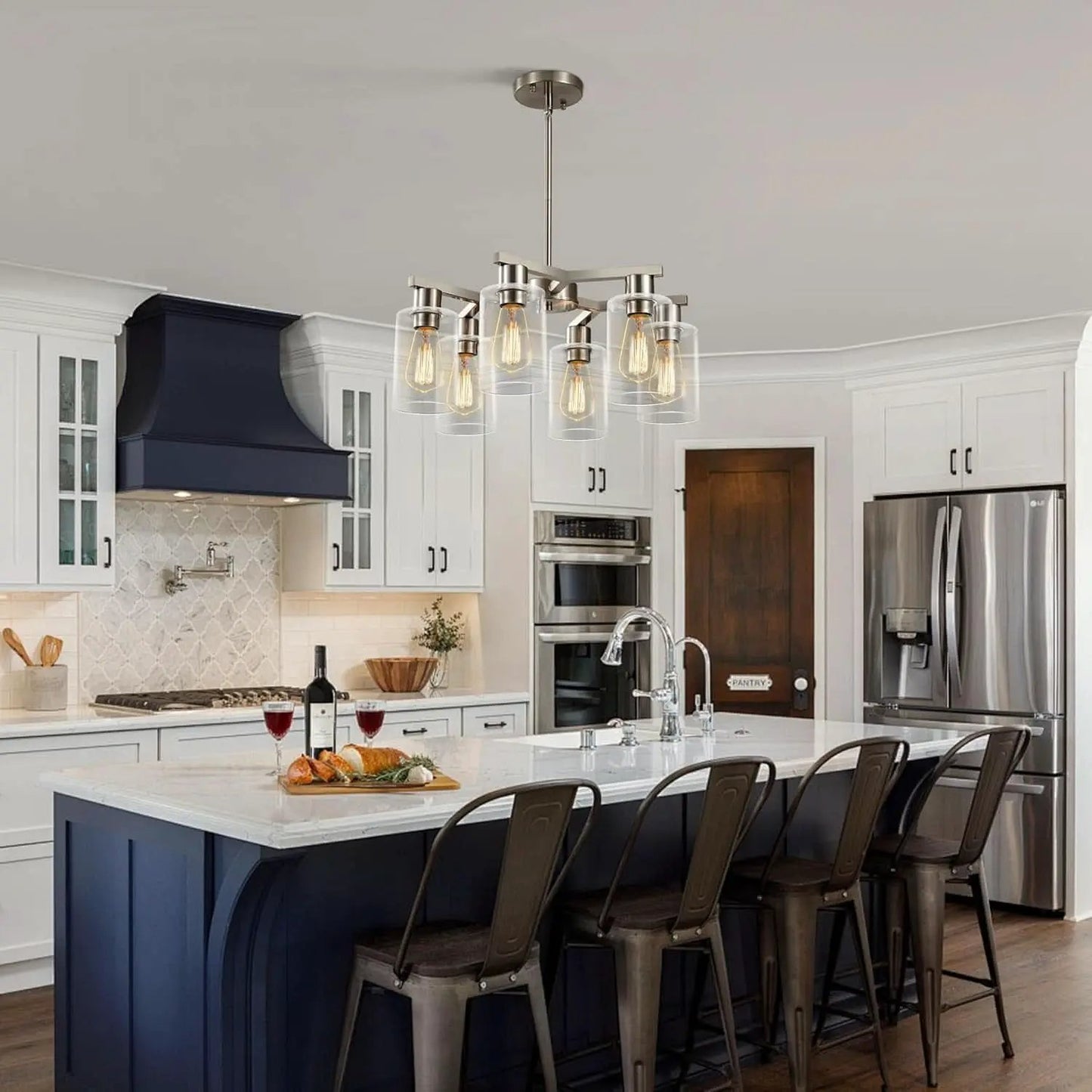 6 Light Farmhouse Brushed Nickel Pendant Chandelier from PriceLows™