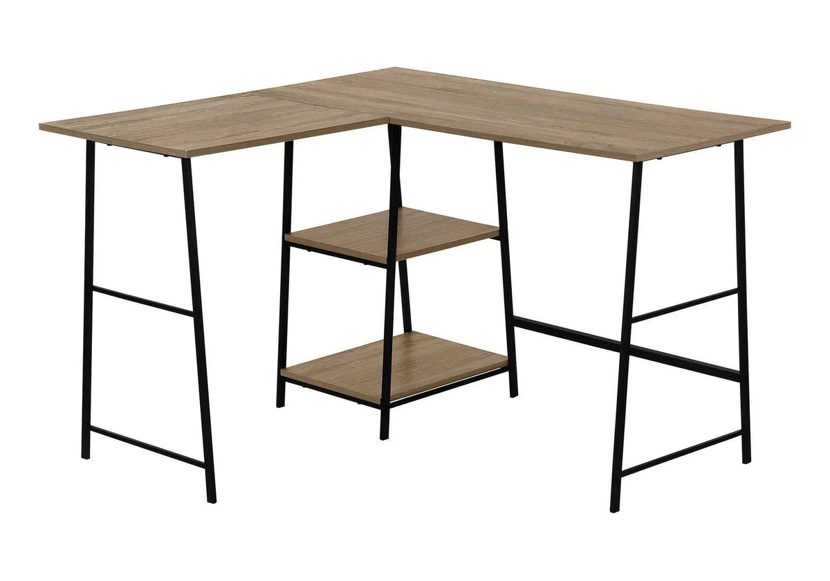 Industrial L-Shaped Corner Desk | 47.25 Inch Width | 2 Open Shelves | Sawhorse-Style Legs