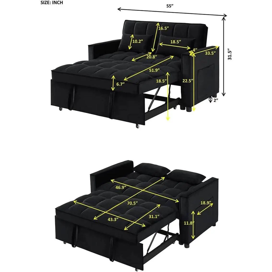 Velvet Sofa Bed With Adjustable Sleeper For Small Spaces from PriceLows™
