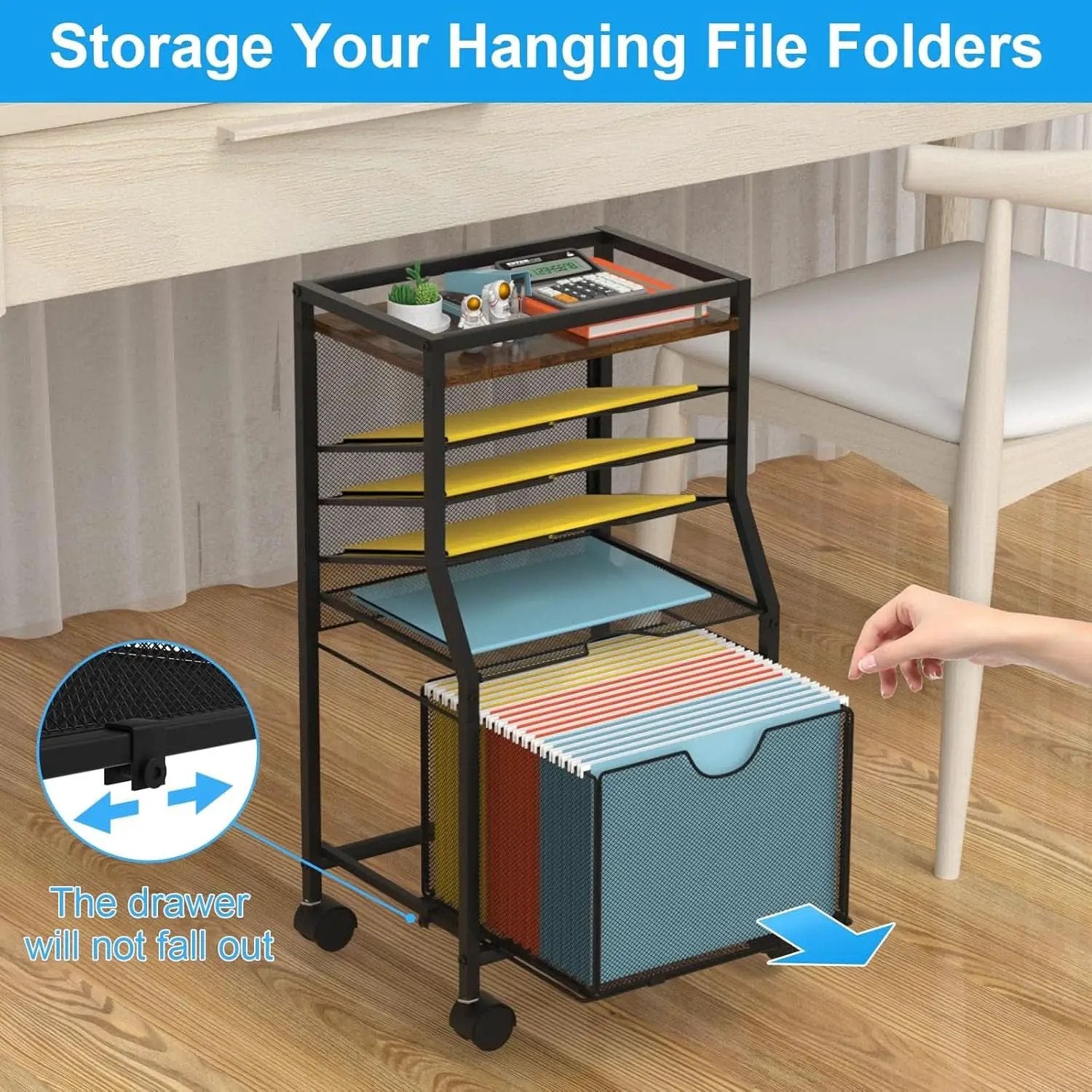 Brown Wood 6 Tier Rolling File Cart With Lockable Wheels from PriceLows™