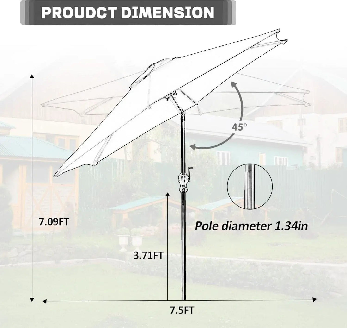 7.5 Foot Aluminum Patio Umbrella Tilt Crank Outdoor Shade from PriceLows™