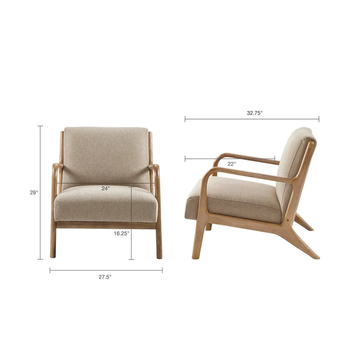 Mid Century Lounge Chair | Solid Wood Frame | High Density Foam | Elm Finish