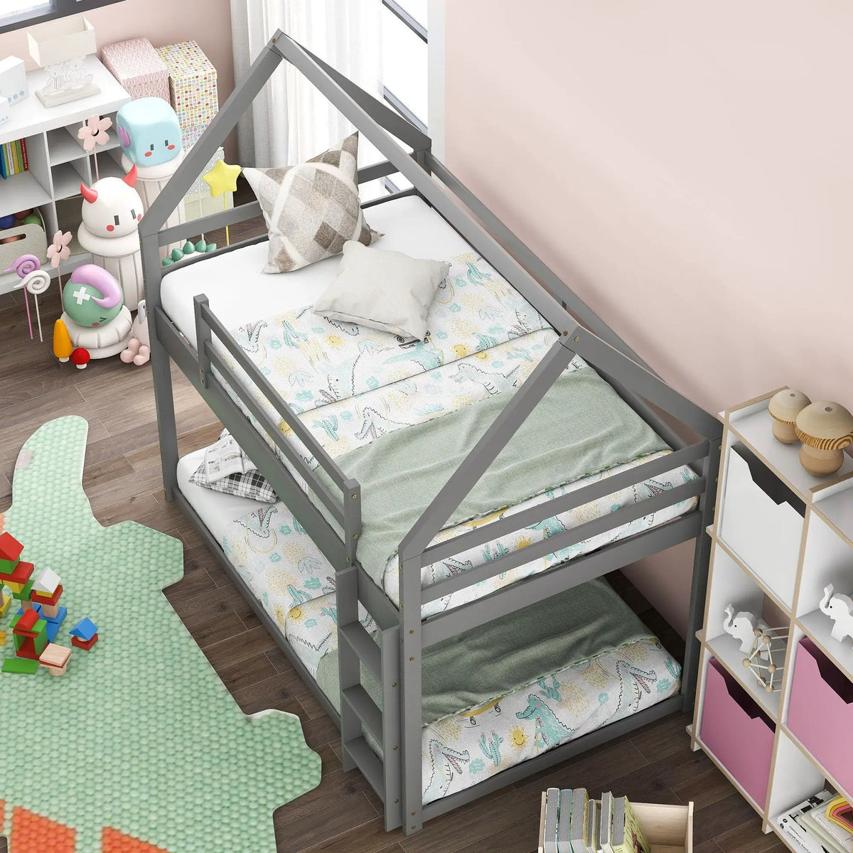 Low Bunk Bed | House-Shaped Frame | Ladder Included | Pine Wood Construction