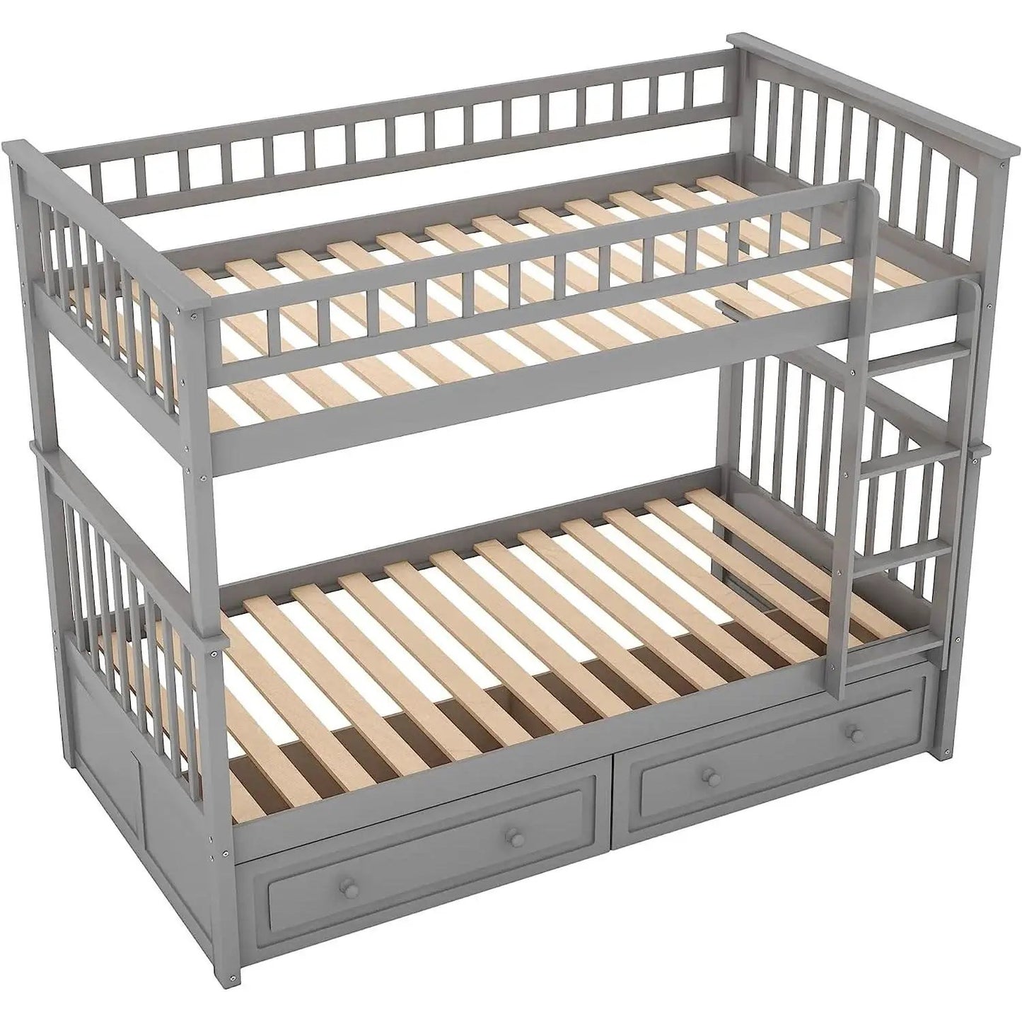 Grey Twin Bunk Bed With Storage Drawers Safety Rail from PriceLows™