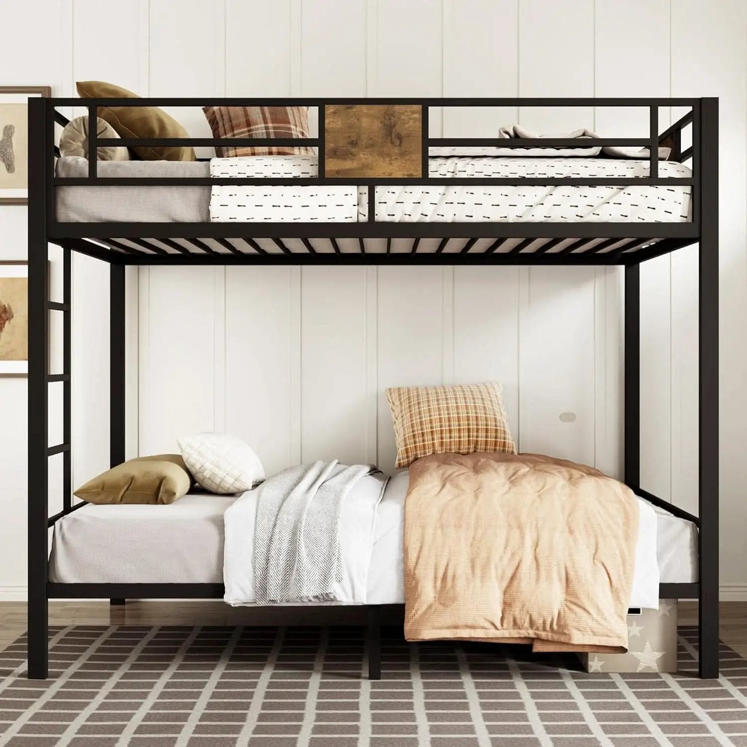 Twin Over Twin Bunk Bed Black Space Saving Metal Frame from PriceLows™