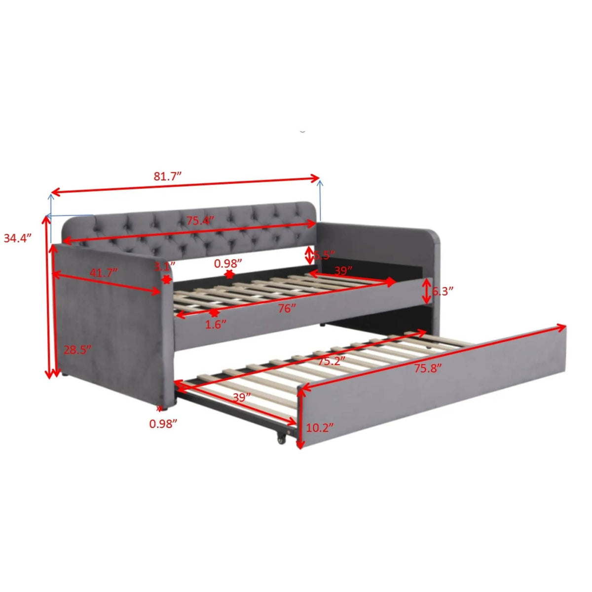 Upholstered Daybed With Trundle And USB Charging Design | 2 Pieces | Fabric | Bedroom