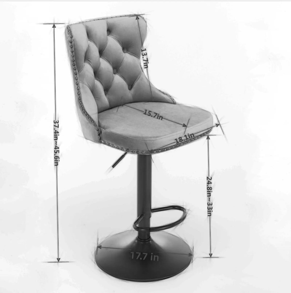 Swivel Barstools | Adjustable Height | Tufted Back With Nailheads | Set of 2