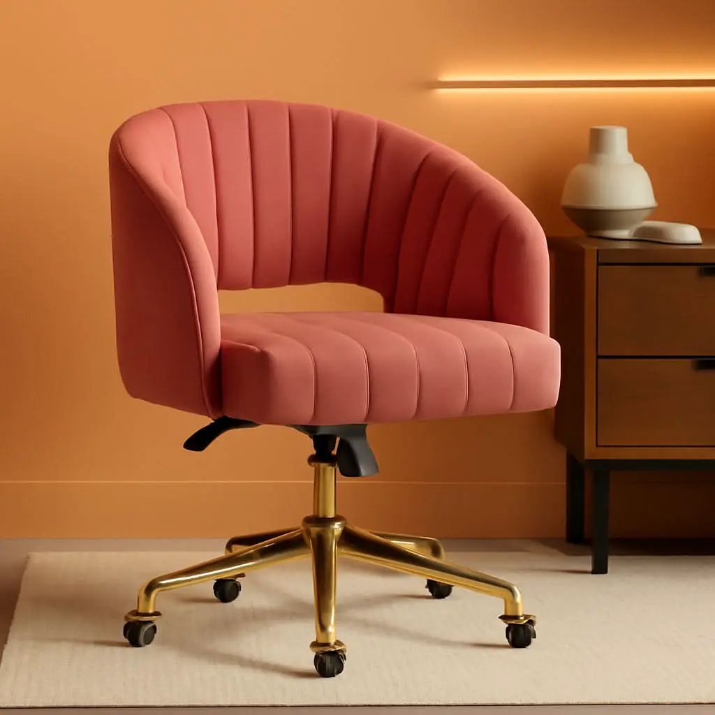 Rose Velvet Office Desk Chair With Ergonomic Design And Swivel Wheels from PriceLows™