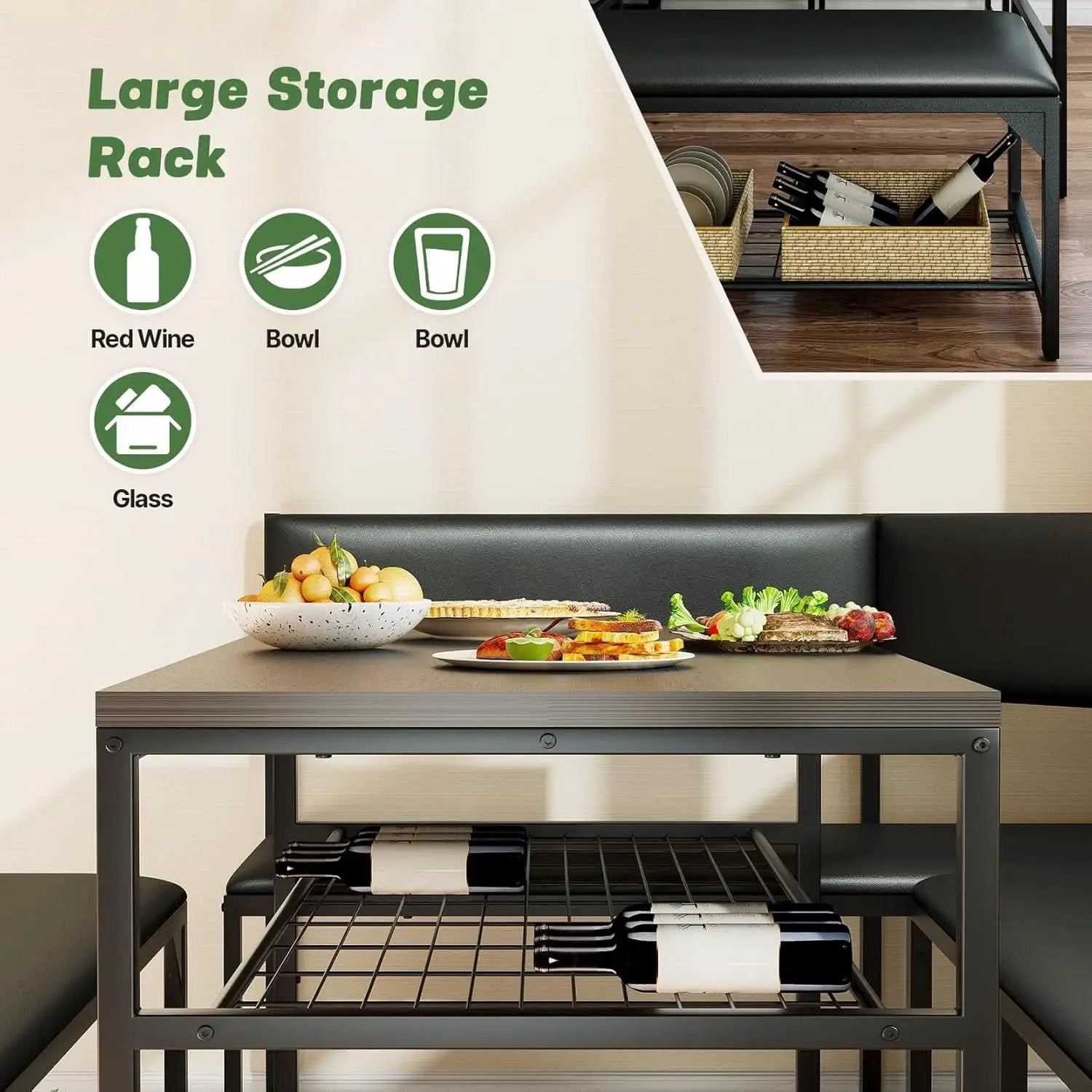 Corner Dining Table Set Space Saving Graphite Grey 4To6 from PriceLows™