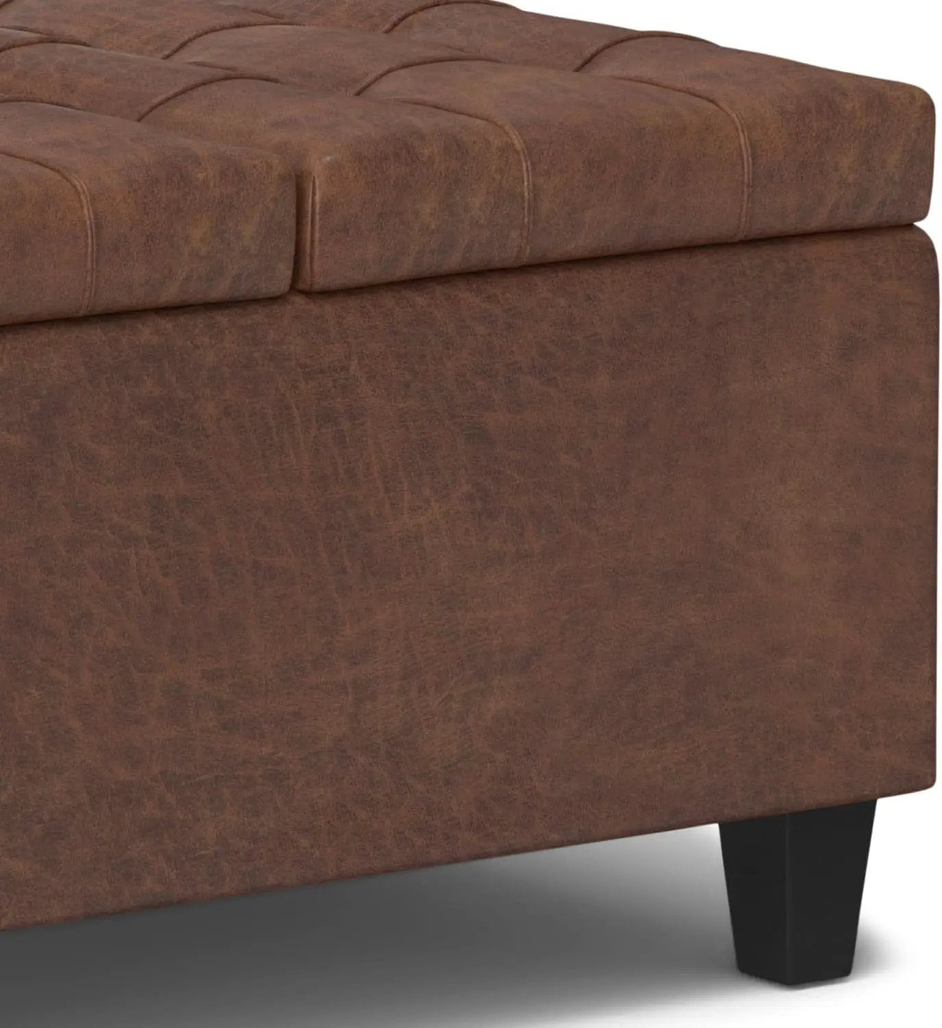 Storage Ottoman 30 Inch Distressed Saddle Brown Leatherette from PriceLows™