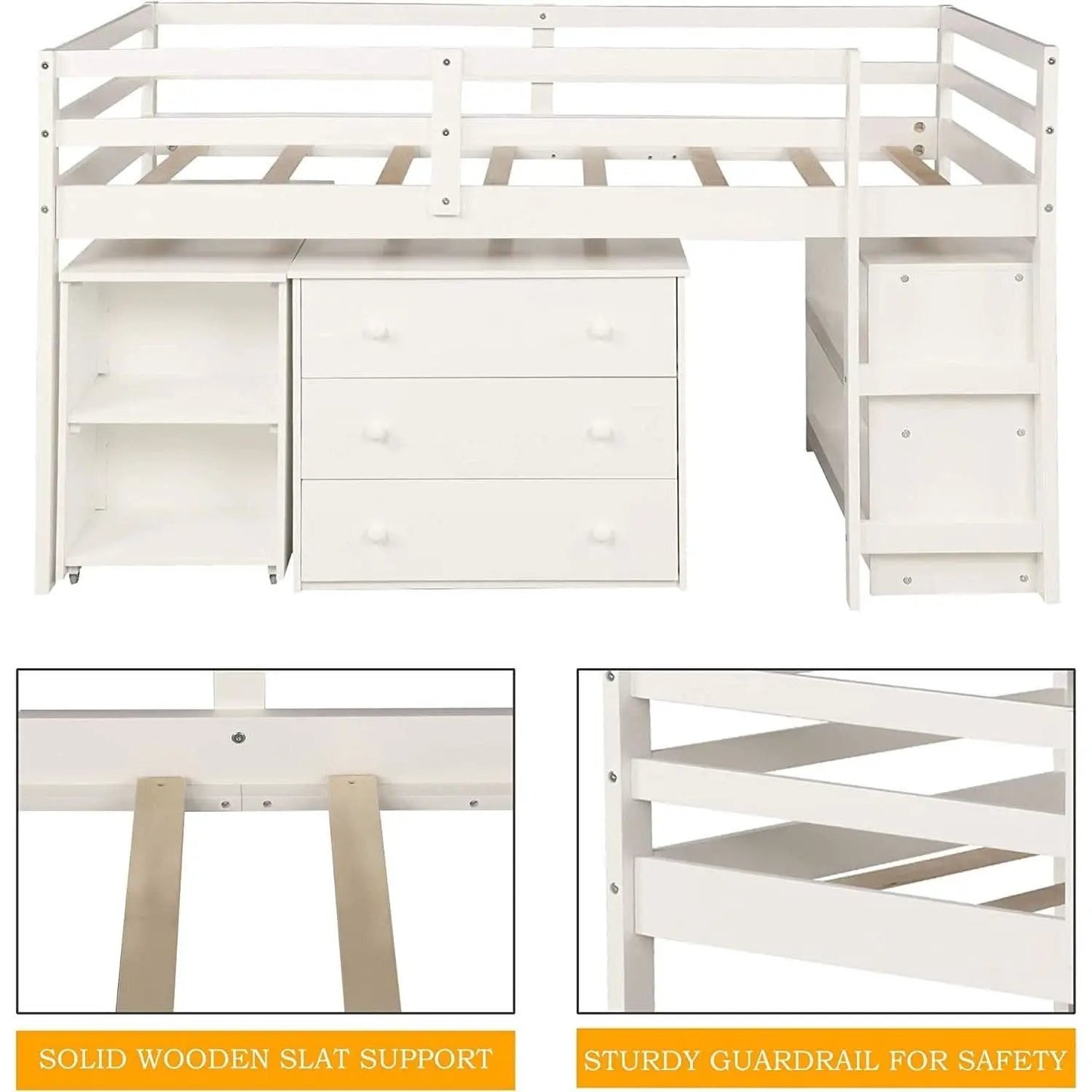 Twin Loft Bed With Rolling Desk And Storage For Small Rooms from PriceLows™