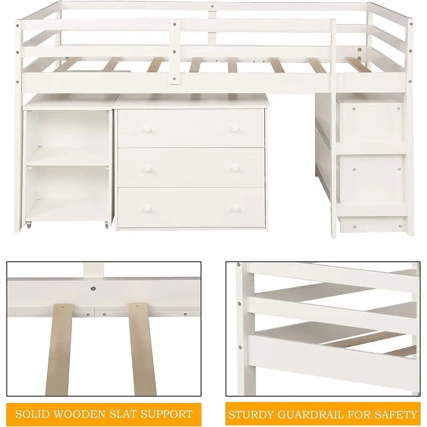 Twin Loft Bed With Rolling Desk And Storage For Small Rooms from PriceLows™
