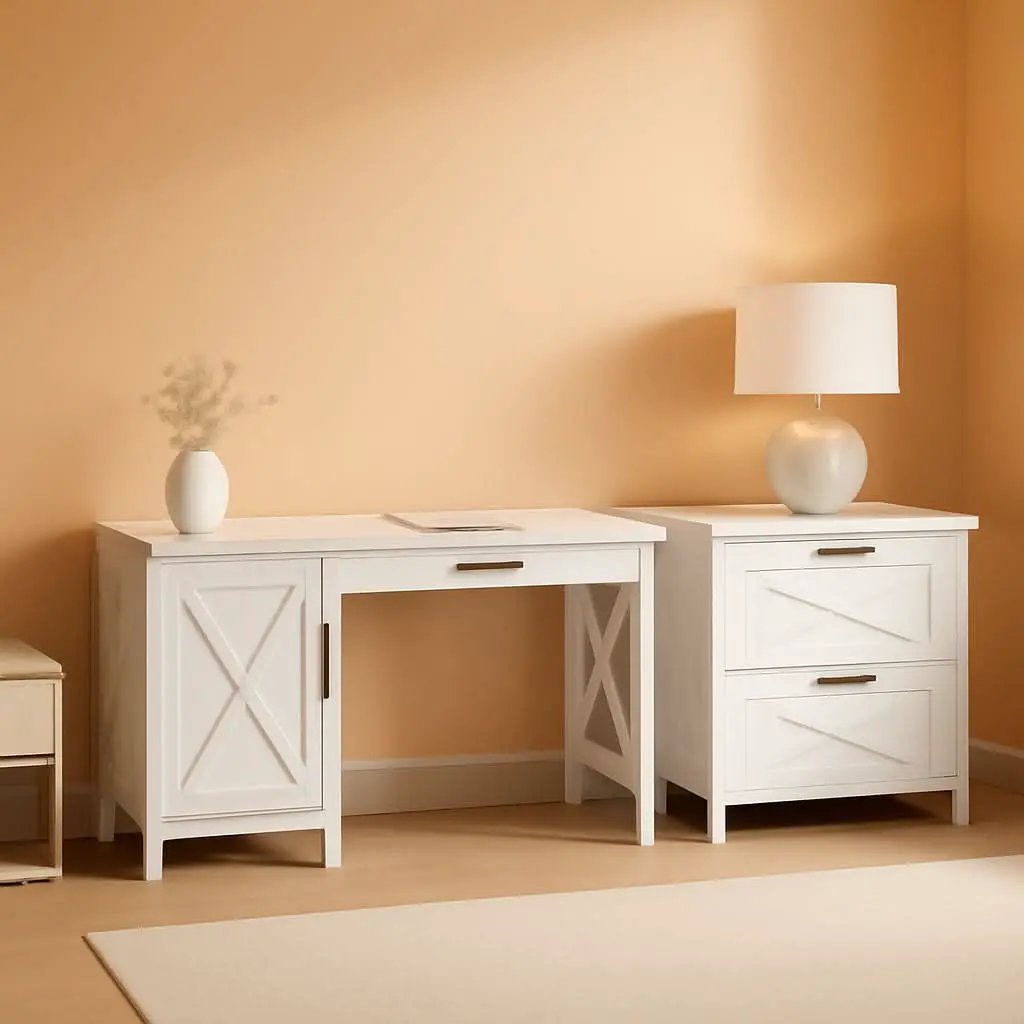 Key West 54W Computer Desk With Keyboard Tray And 2 Drawer File Cabinet from PriceLows™
