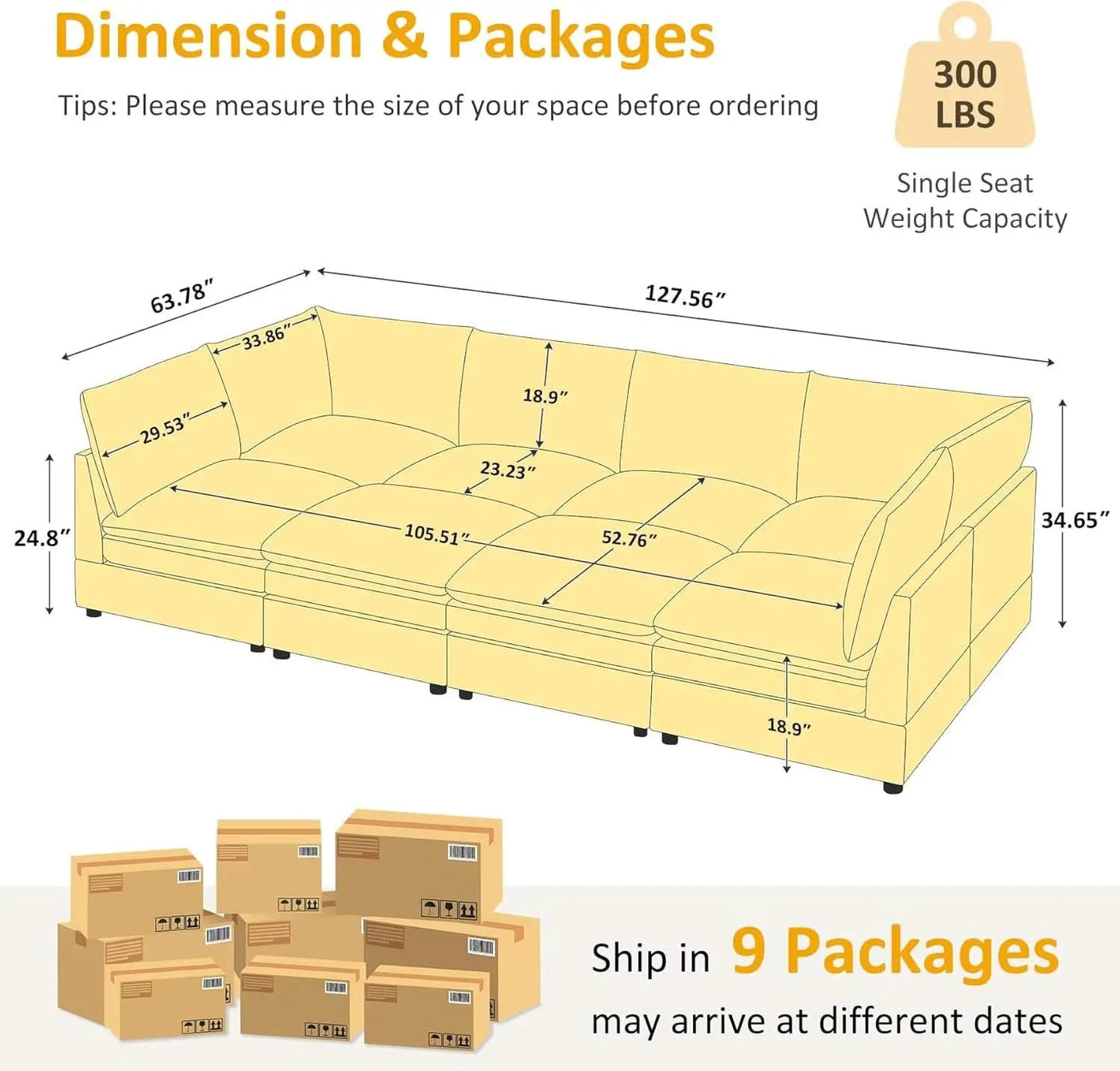 127 Inch Taupe Contemporary Modular Sectional Sofa from PriceLows™