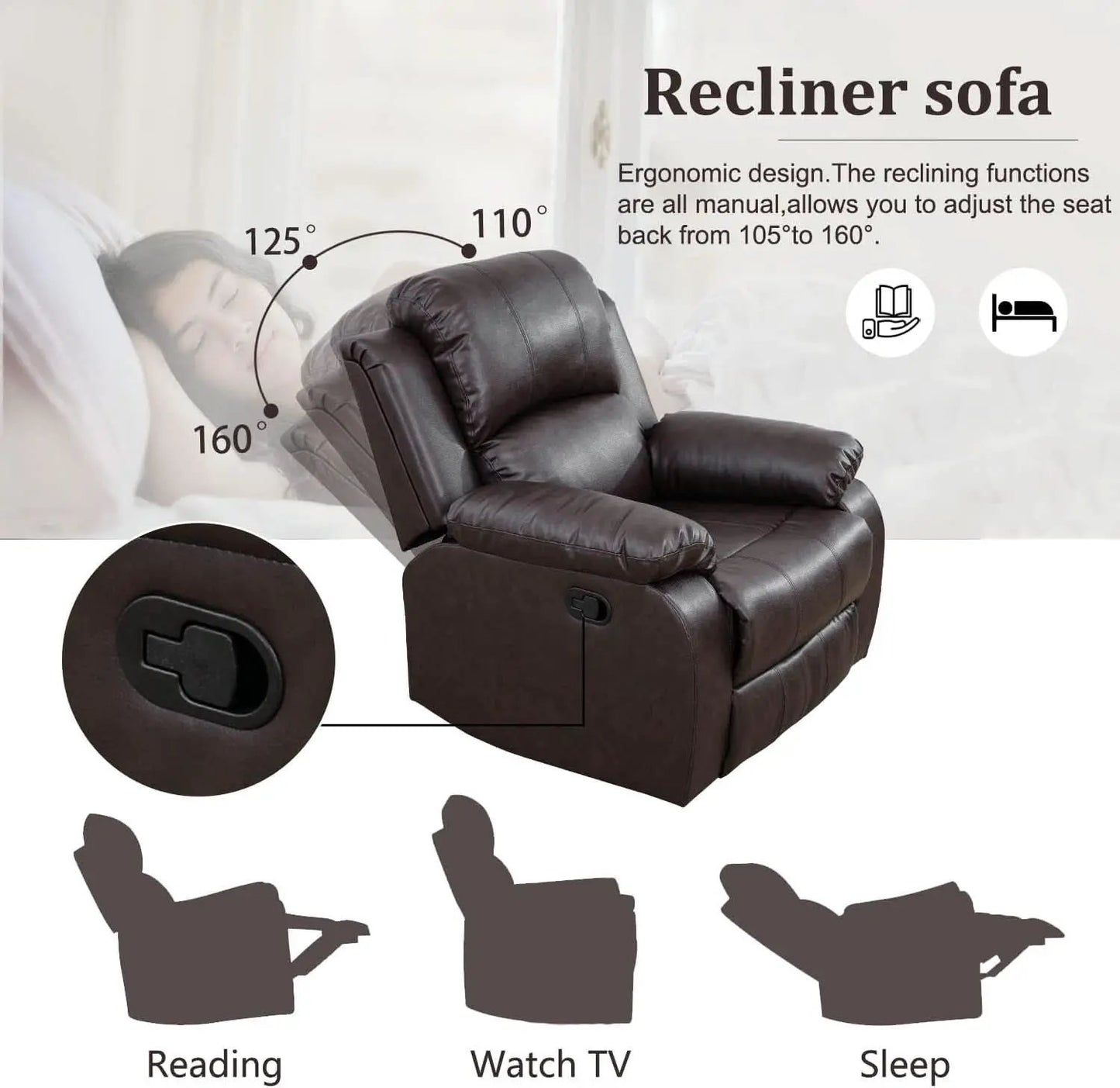 Manual Leather Recliner Sofa Set Brown For Living Room from PriceLows™