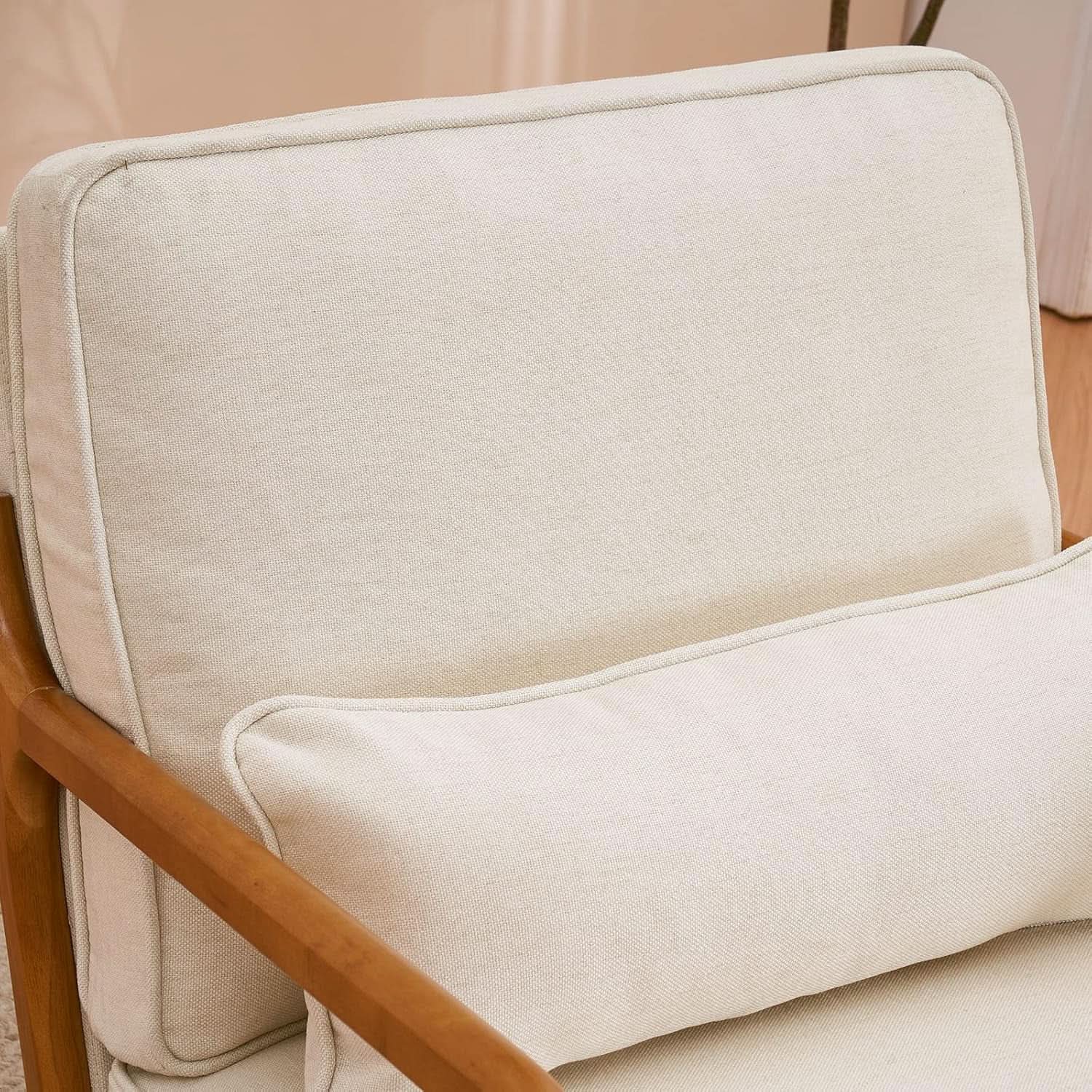 Beige Linen Fabric Mid Century Upholstered Accent Chair from PriceLows™