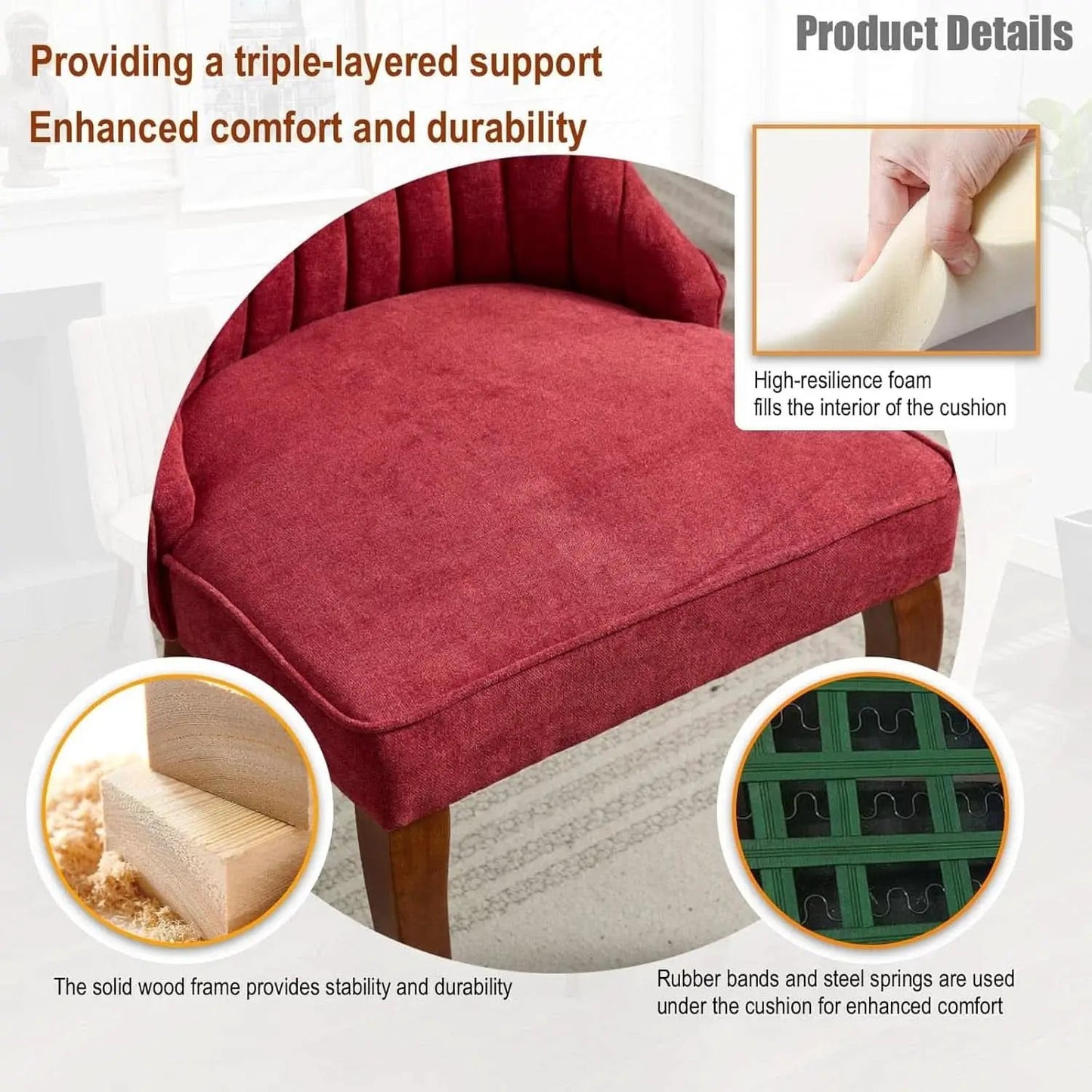 Velvet Dining Chairs Wine Red Channel Tufted Wood Legs from PriceLows™