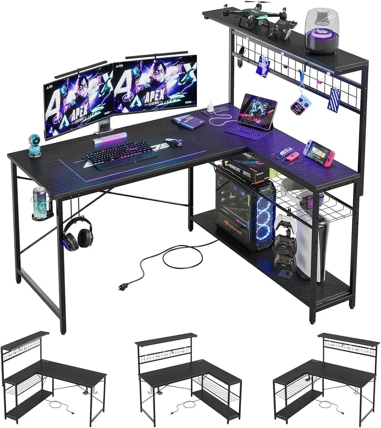51-Inch L-Shaped Gaming Desk With LED Lights For Office from PriceLows™