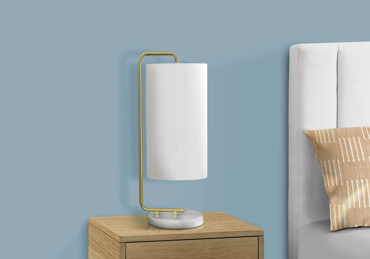White Marble Table Lamp | Gold Metal Arm | 20 Inch Height | Rocker Switch
