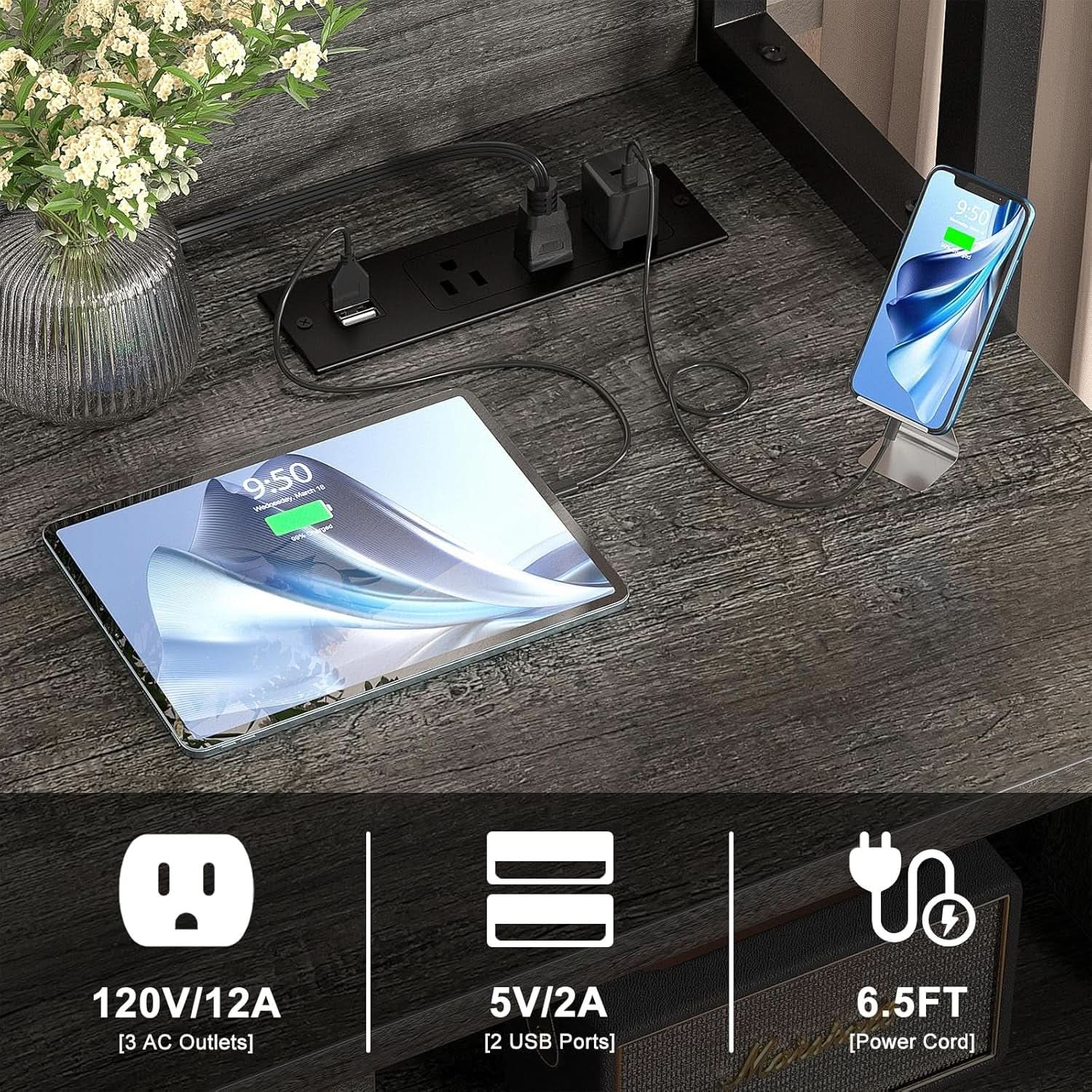 Grey File Cabinet With Charging Station And Locking Drawer from PriceLows™