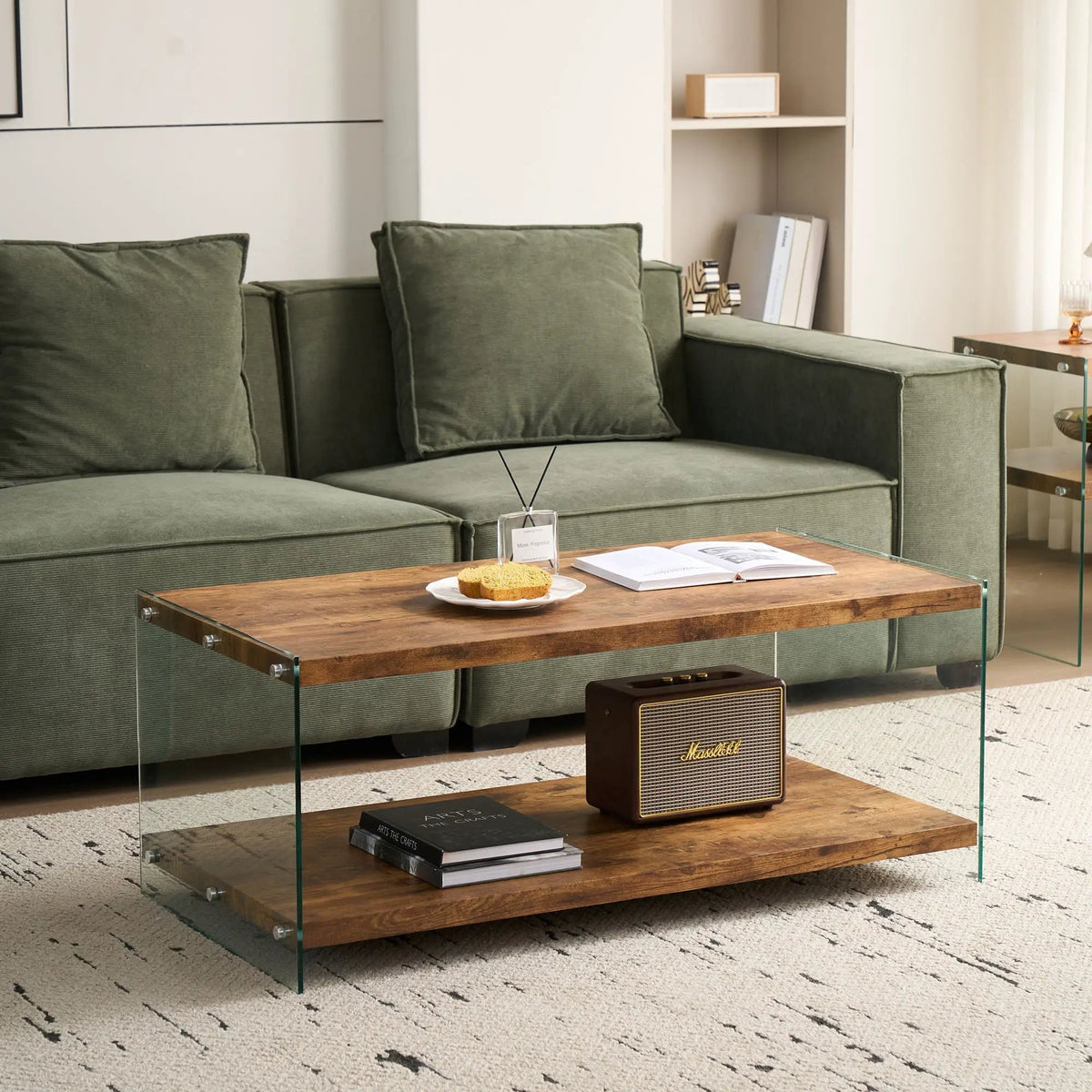 Glass Top Side Table | Tempered Glass | Waterproof Stain-Resistant | Rounded Edges