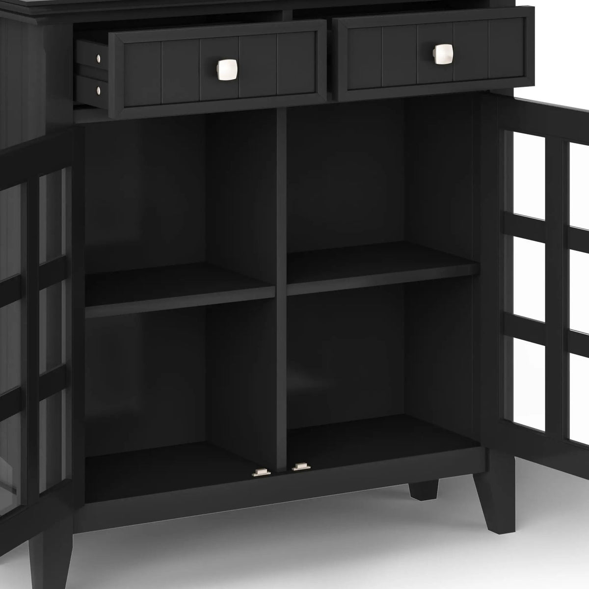 Acadian Entryway Storage Cabinet | Handcrafted Solid Wood | Two Drawers | Tempered Glass Doors