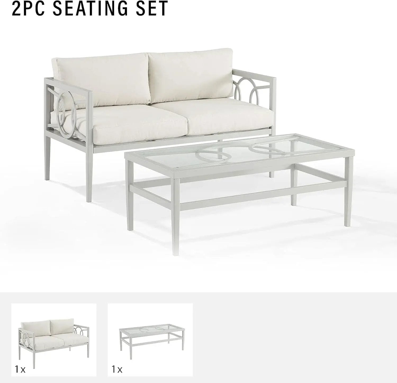 2 Piece Outdoor Coffee Table And Loveseat Set Gray Frame Creme Cushions from PriceLows™
