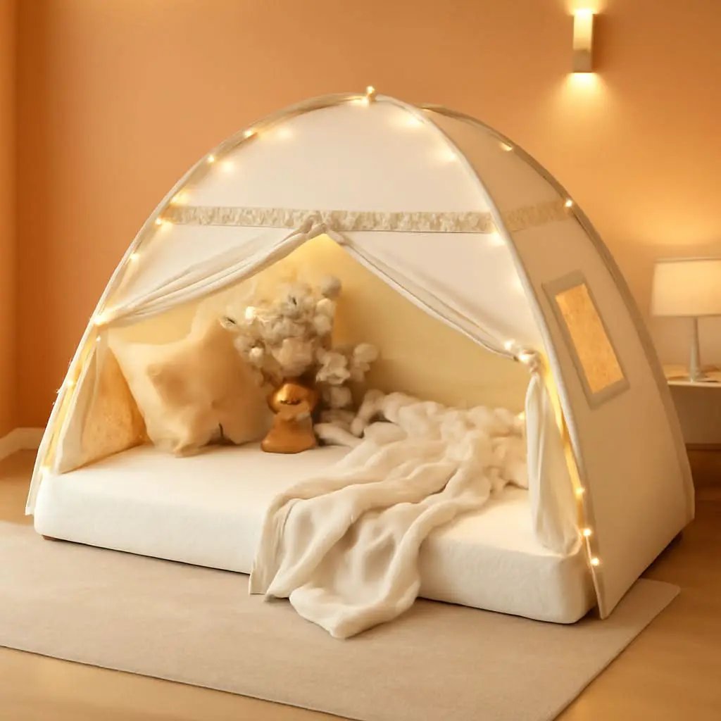 Golden Beige Premium Toddler Canopy Bed Tent Privacy from PriceLows™