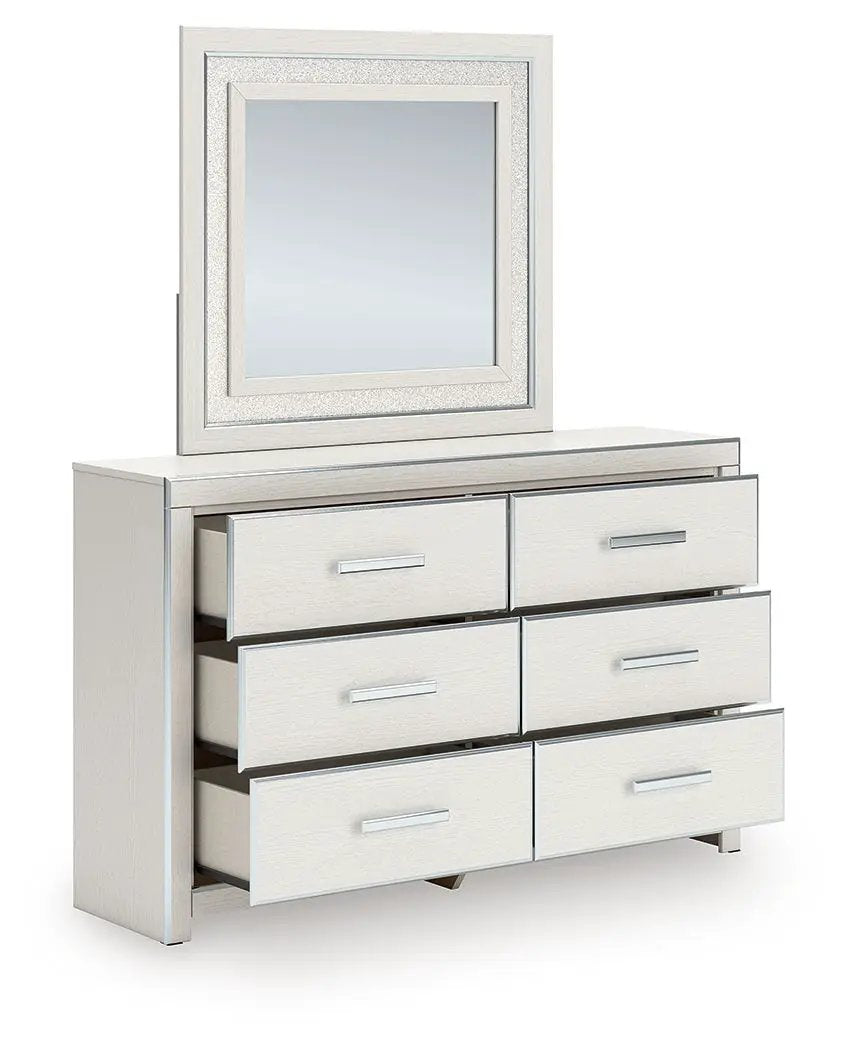 Zuraleus Six Drawer Dresser | Large-Scale Handles | Chrome-Tone Details | Glam Style