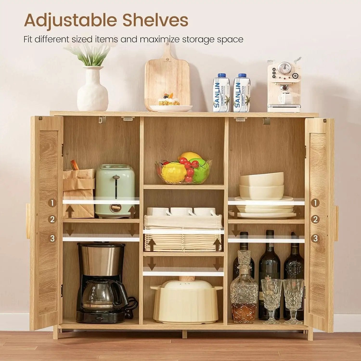 Rattan Storage Cabinet With 4 Adjustable Shelves Natural from PriceLows™
