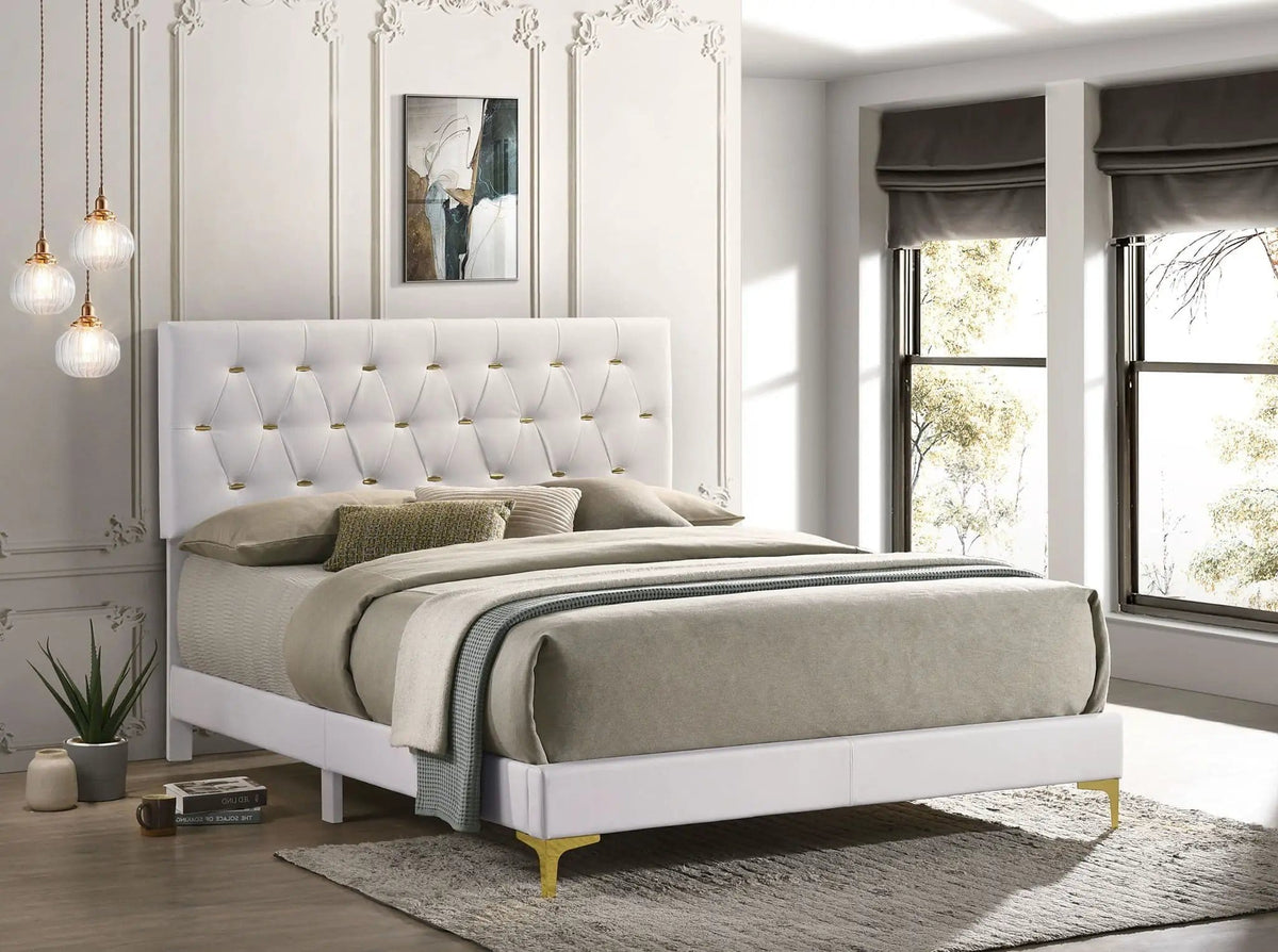 Kendall Upholstered Queen Panel Bed | 64.25 x 87 x 49.25 in | Bedroom Furniture | White