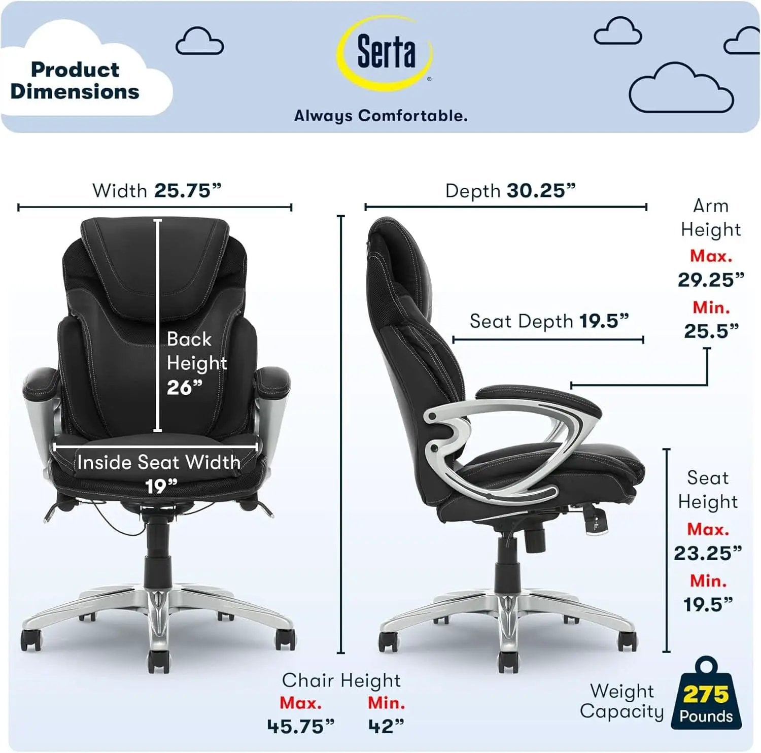 Black Executive Office Chair With Air Lumbar Technology from PriceLows™