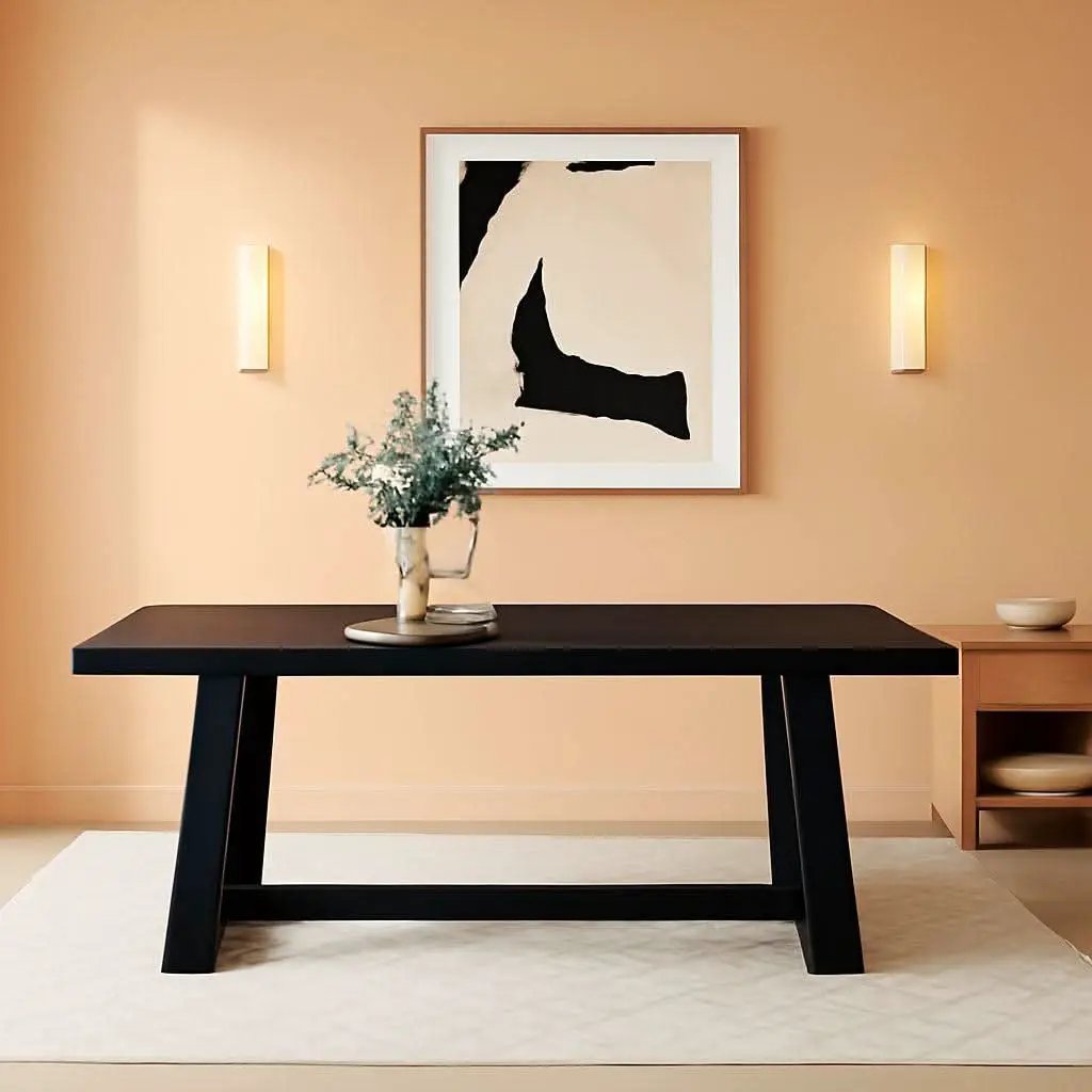 72 Inch Farmhouse Dining Table Solid Wood Black Wirebrush from PriceLows™