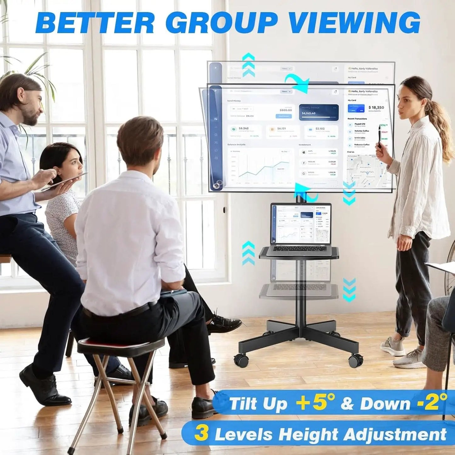 Mobile TV Cart 23-60 Inch TVs, Height Adjustable Wheels from PriceLows™