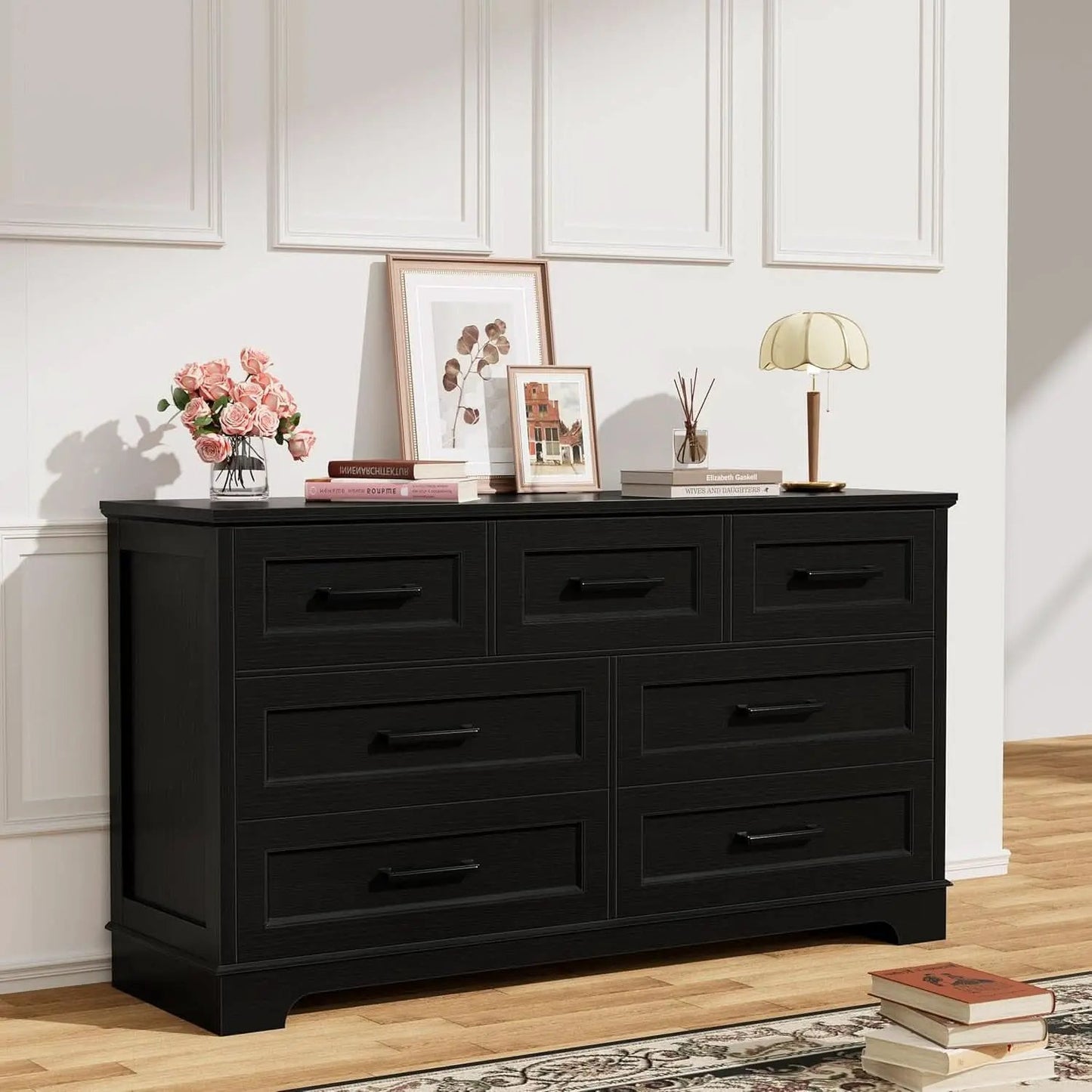 Seven Drawer Dresser For Bedroom Black Finish Storage from PriceLows™