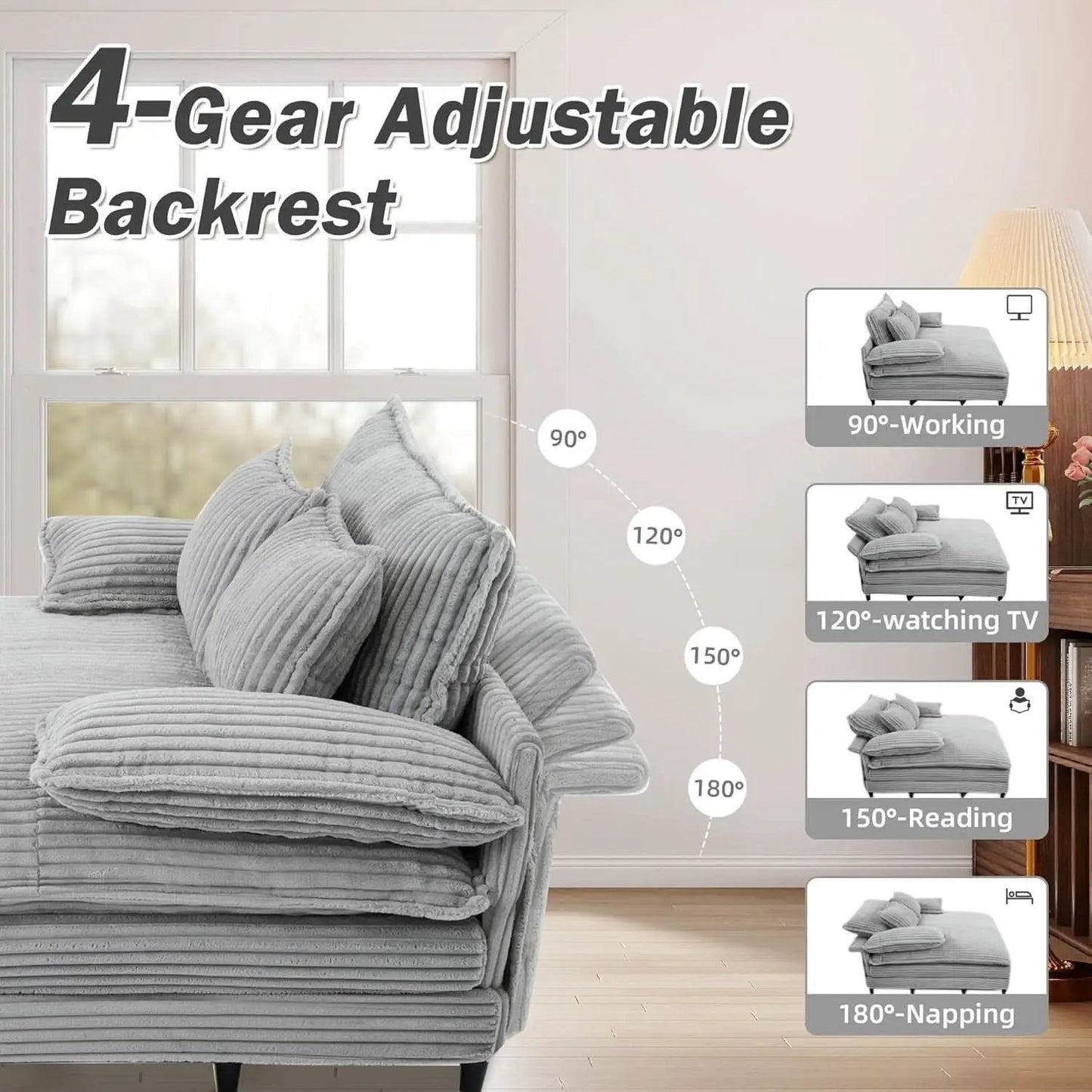 Cream Gray Oversized Chaise Lounge Adjustable Backrest from PriceLows™