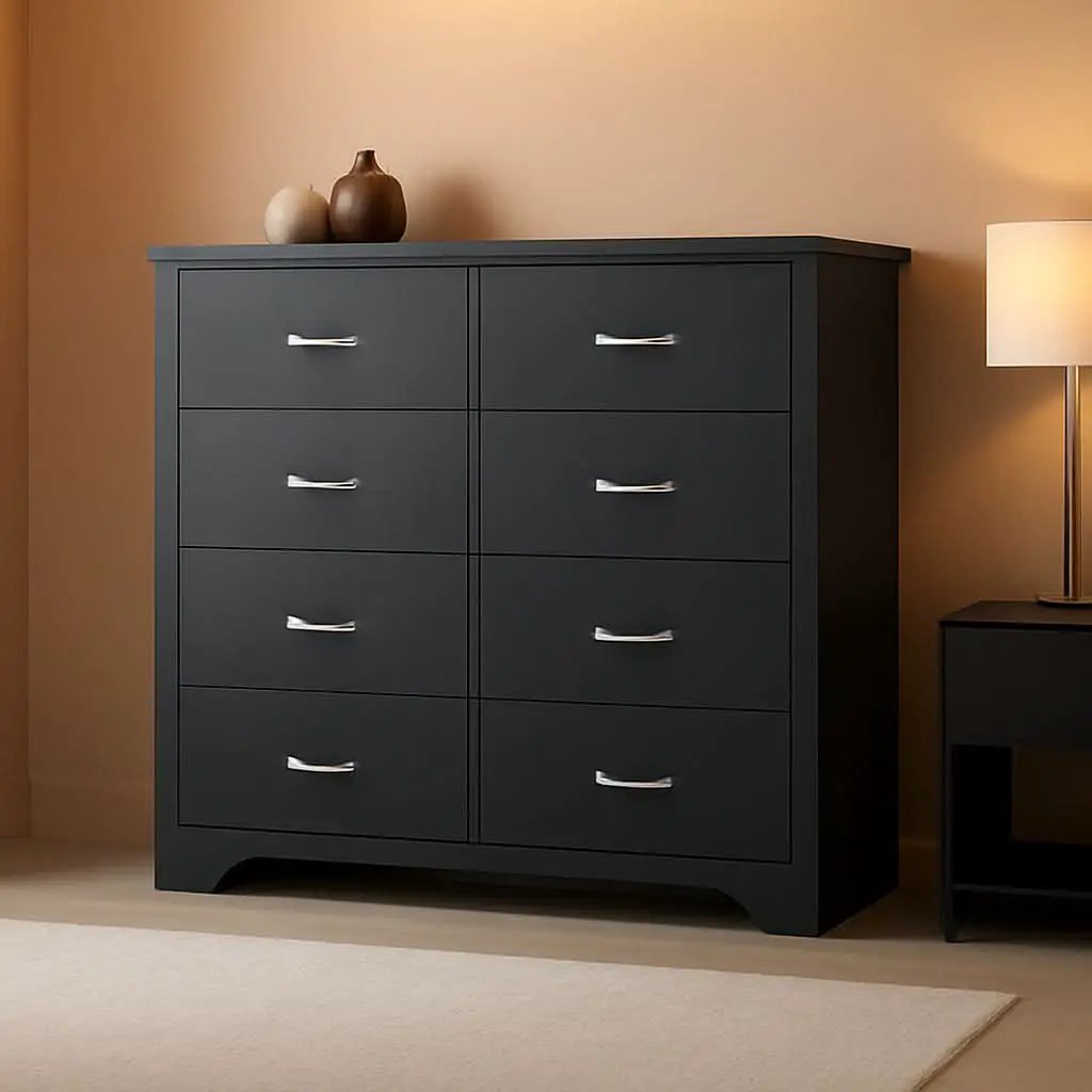 Black Contemporary Dresser With Large Deep Drawers from PriceLows™