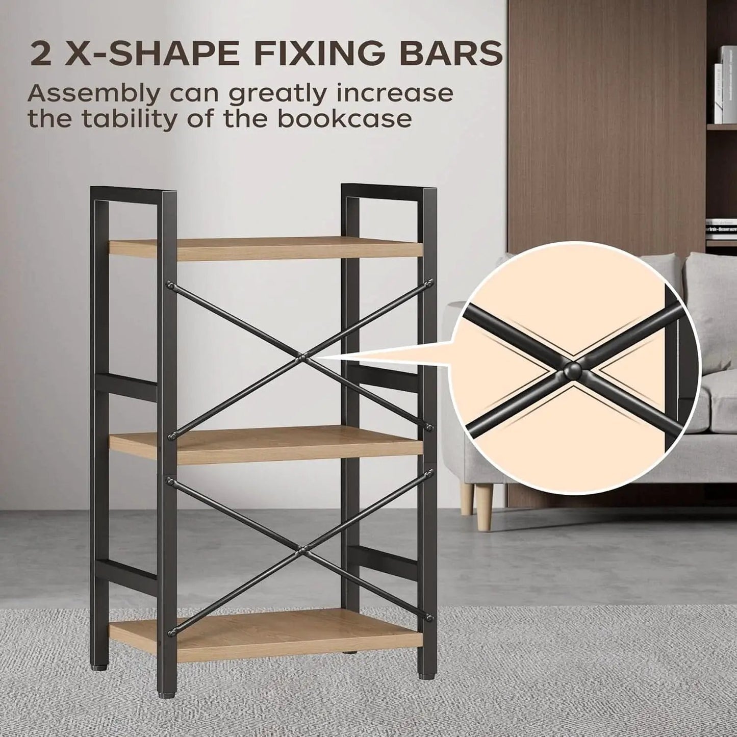 3 Tier Industrial Metal Bookcase Rustic Etagere Shelf Light Coffee from PriceLows™