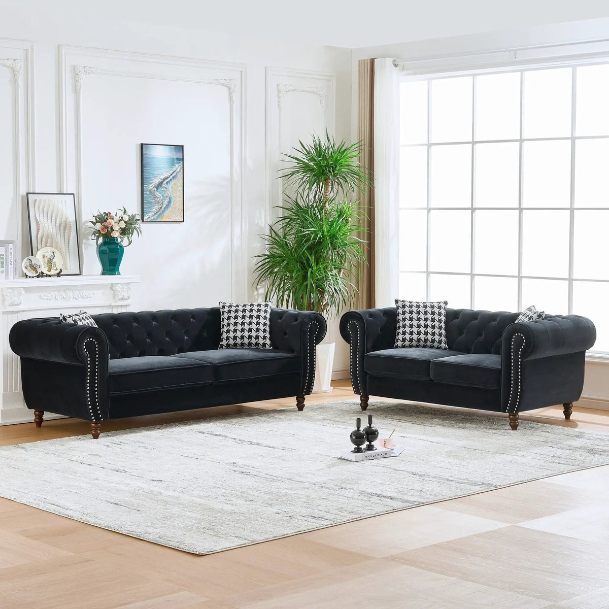 Chesterfield Sofa | Upholstered Fabric | Roll Arms Nailhead | 3 Seater
