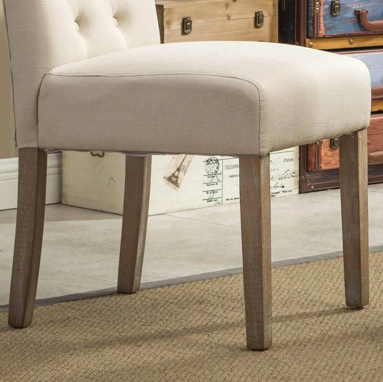 Tan Solid Wood Tufted Parsons Dining Chair Set Of 2 from PriceLows™