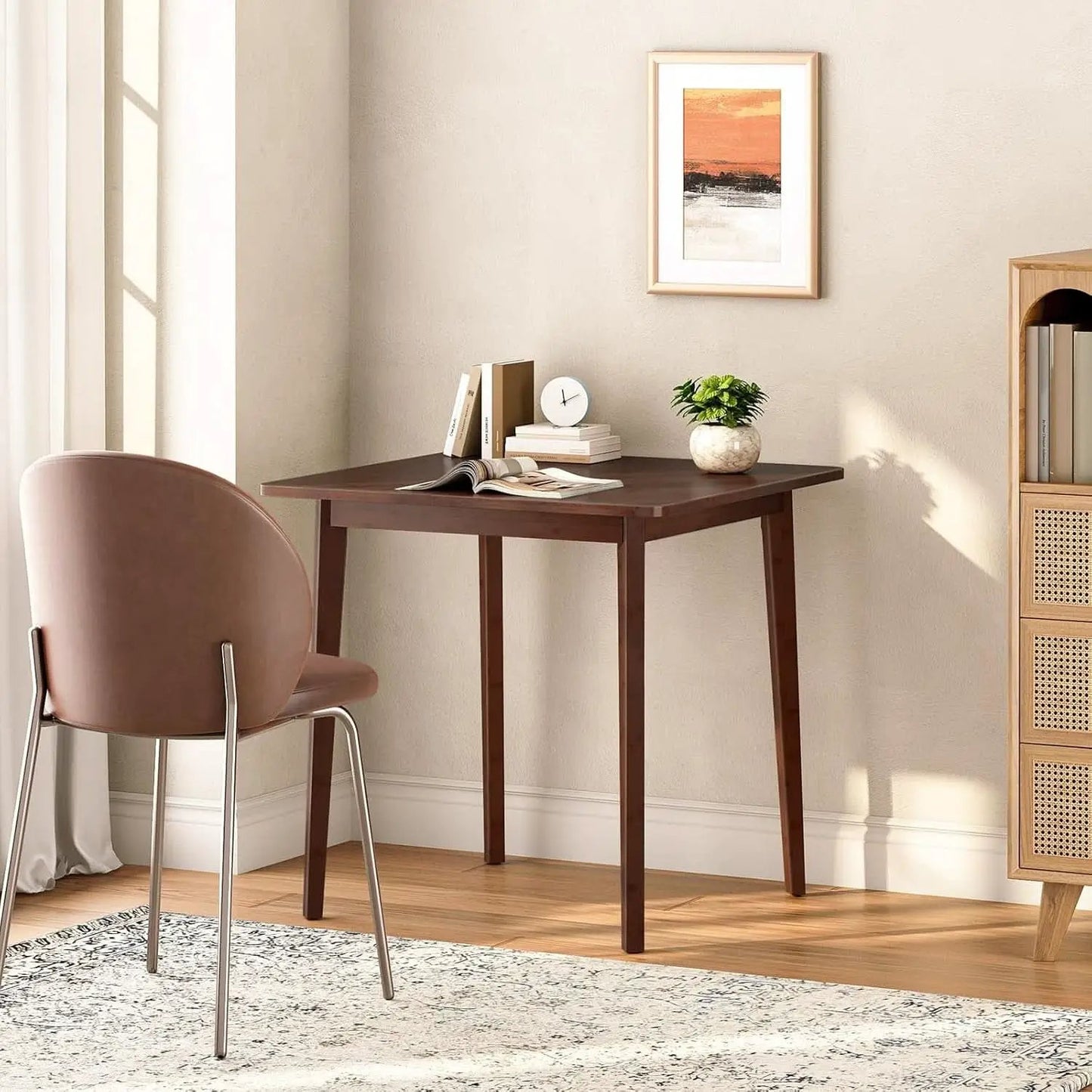 Brown Bamboo Square Dining Table 27.6 Inch For Small Spaces Easy Assembly from PriceLows™