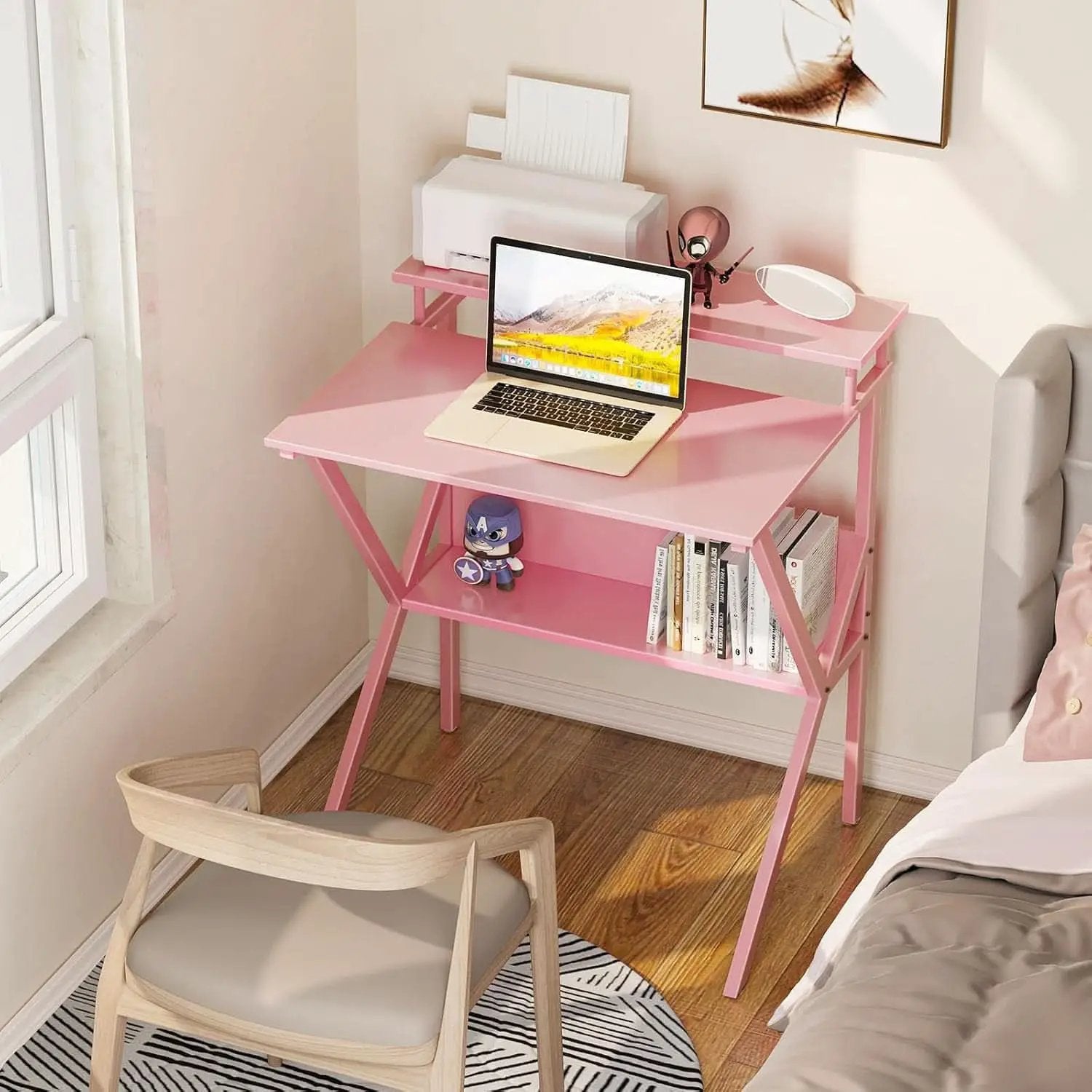 27.5-Inch Pink Desk With Monitor Stand For Small Spaces from PriceLows™
