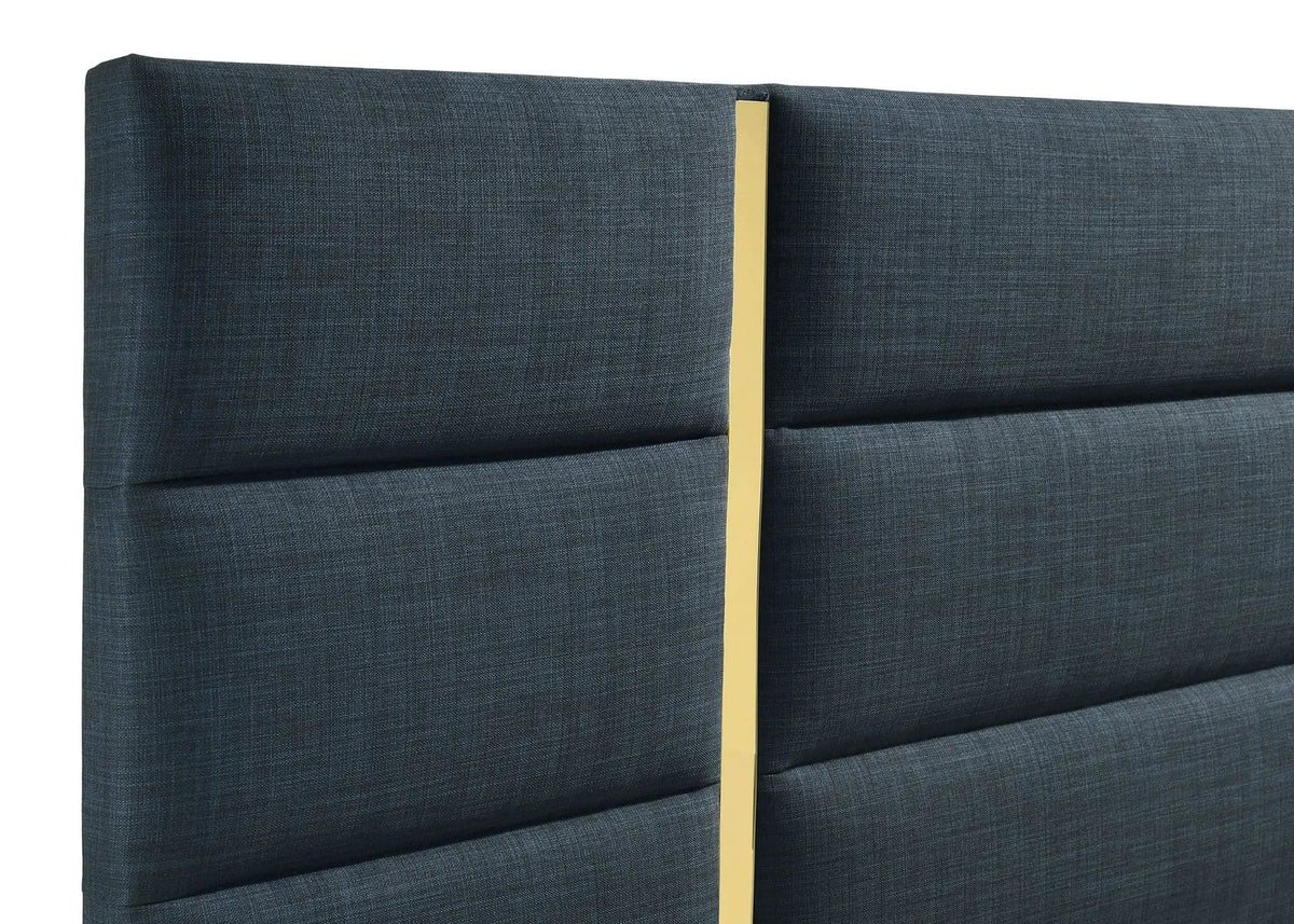 Ines 56-inch Fabric Upholstered Queen Panel Bed | 64.25 x 87.25 x 56.25 in | Fabric & Acrylic | Navy