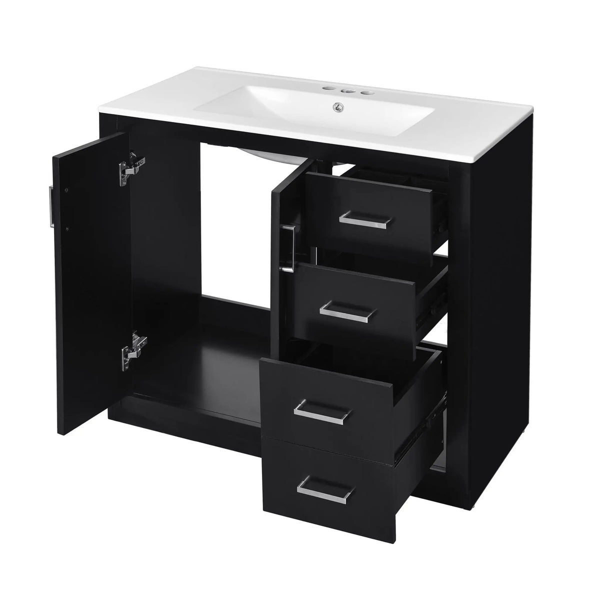 36 Inch Bathroom Vanity | Ceramic Sink Combo | 3 Drawers | Soft Closing Doors
