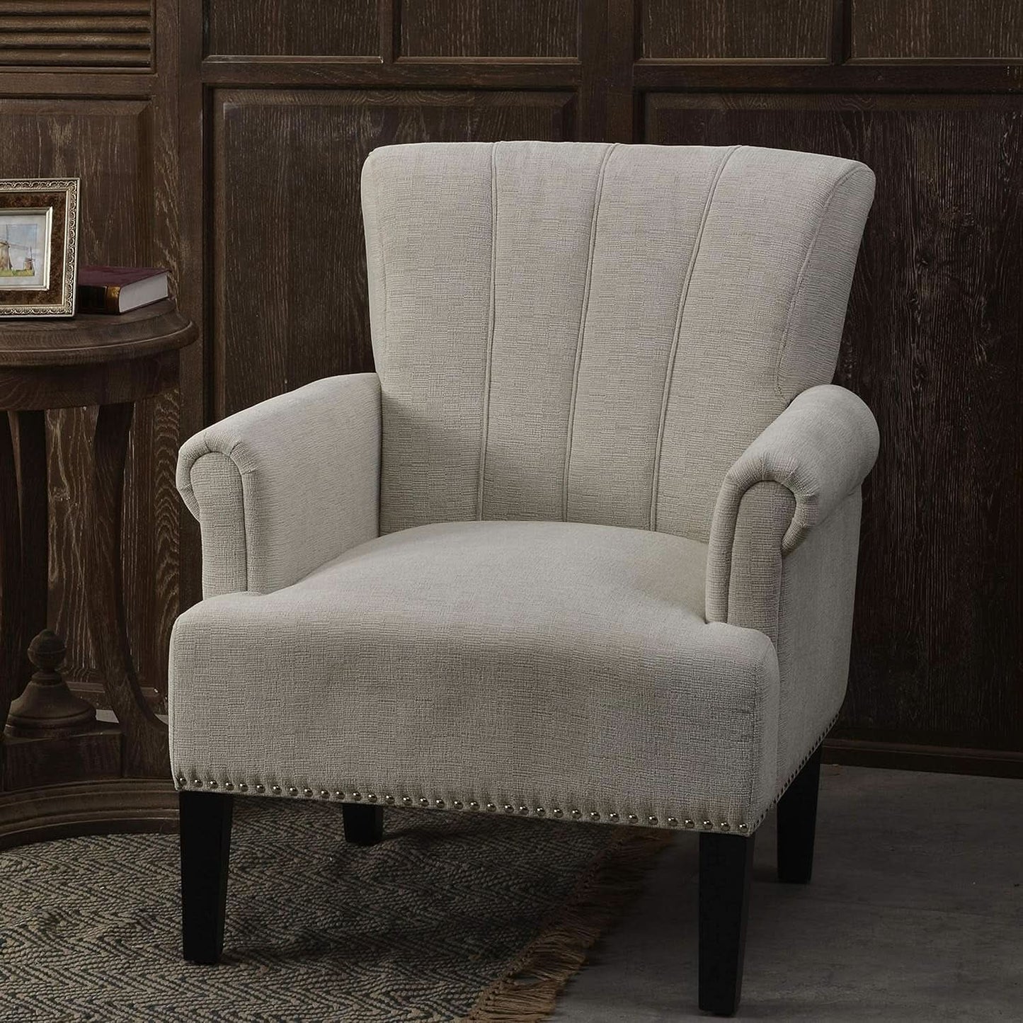 Cream Polyester Tufted Mid Century Upholstered Chair from PriceLows™