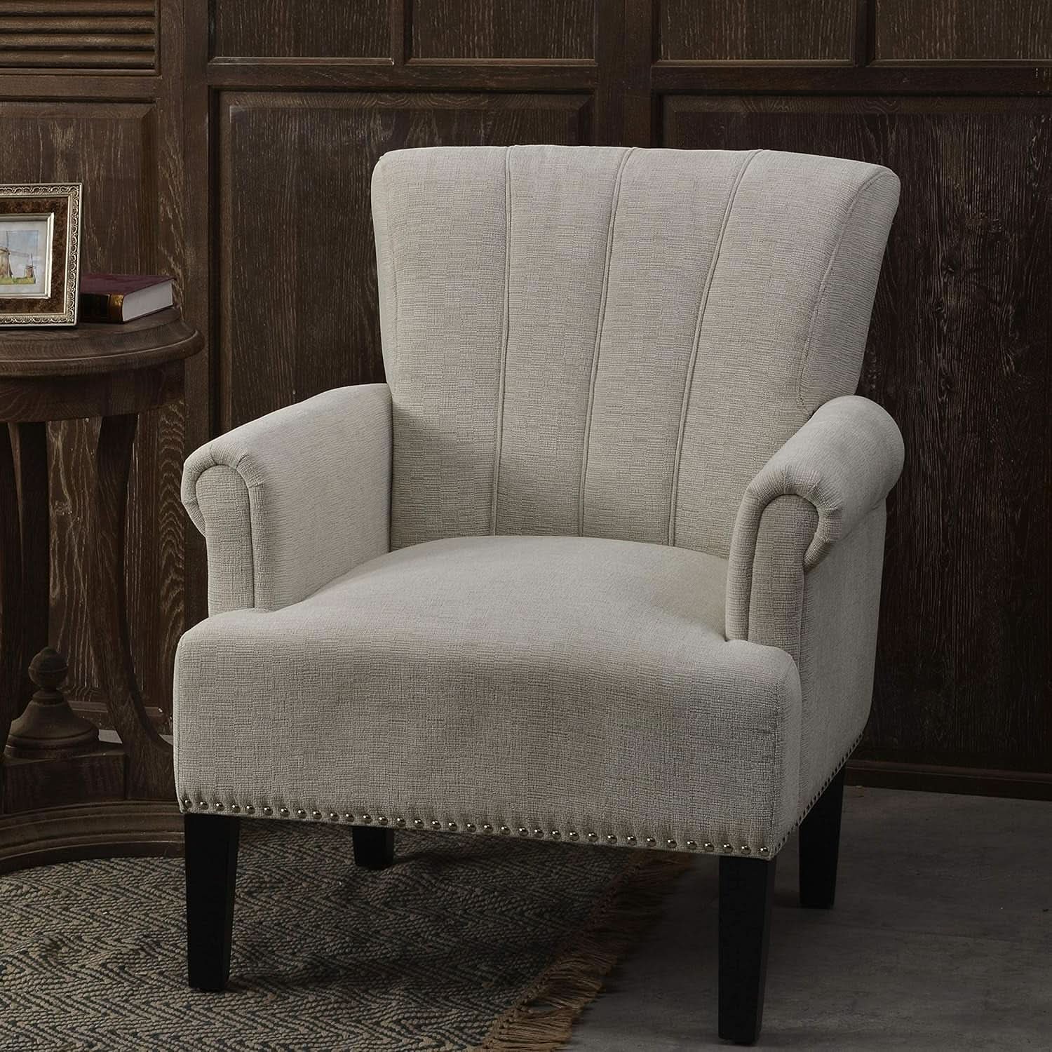 Cream Polyester Tufted Mid Century Upholstered Chair from PriceLows™