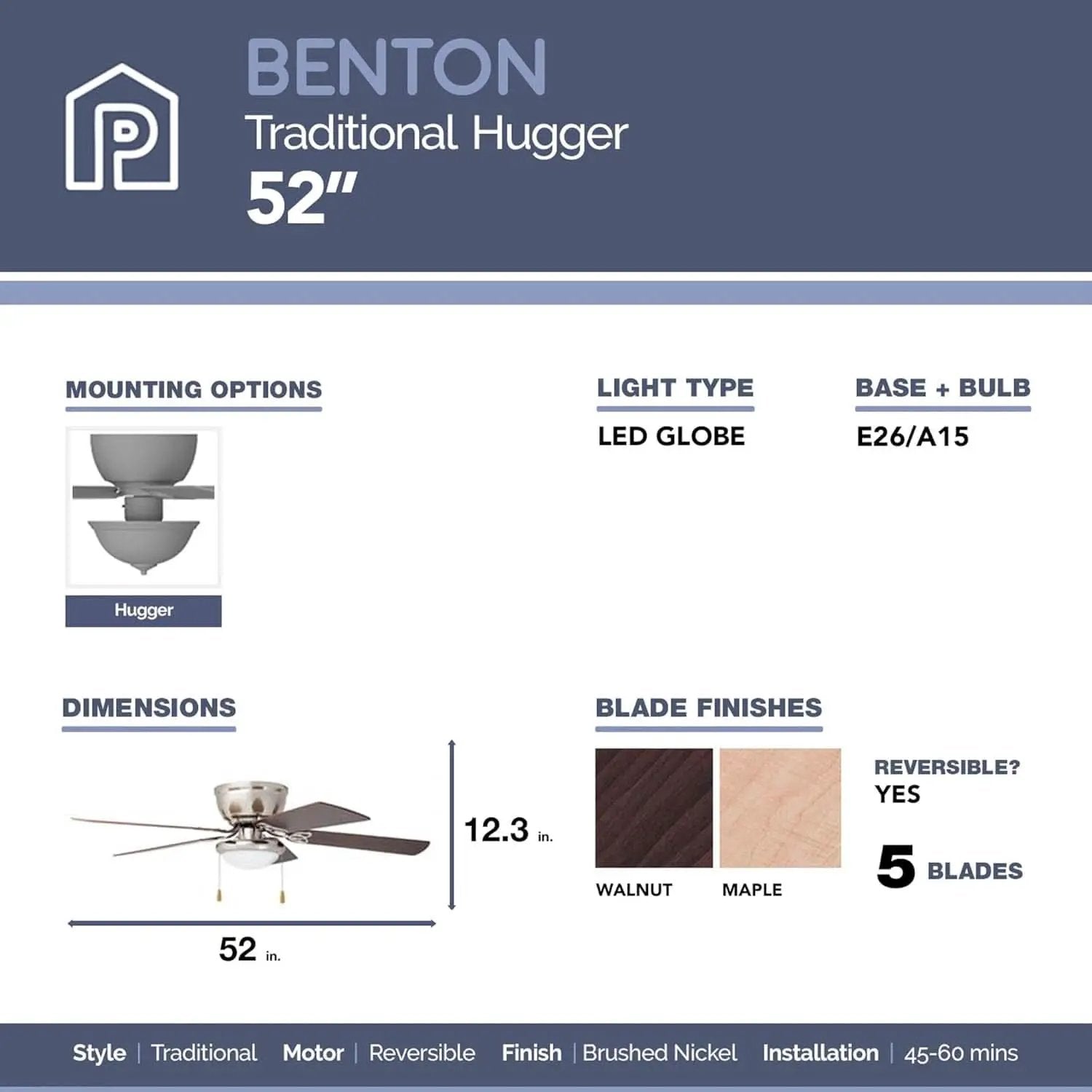 52 Inch Energy Efficient Ceiling Fan LED Lighting Remote from PriceLows™