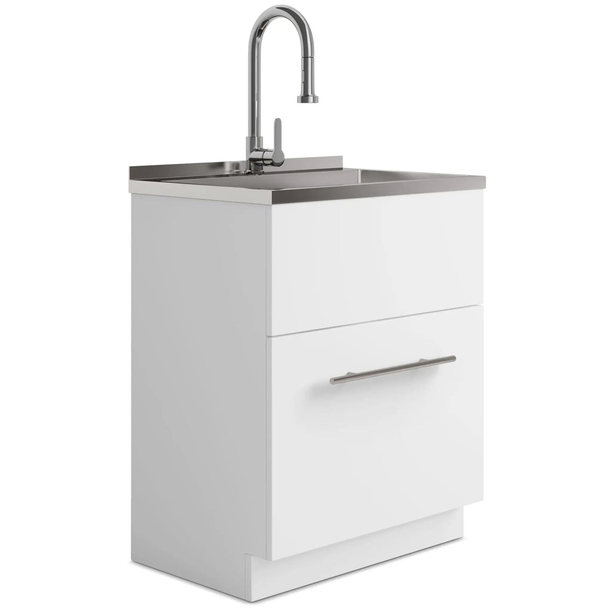 Metro Laundry Cabinet | Faucet And Stainless Steel Sink | Large Bottom Drawer | Melamine Cabinet